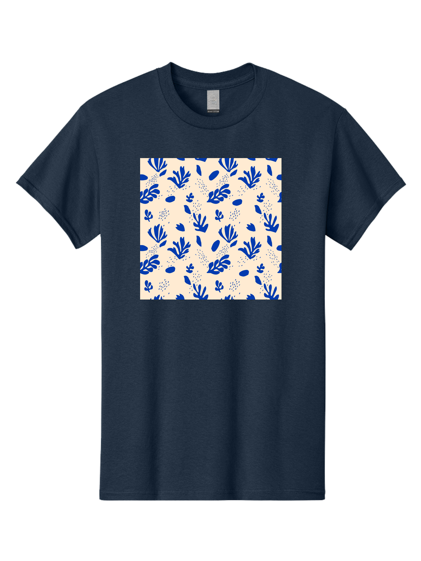 Blue-Florals Men'S Graphic Tee, 100% Cotton, Comfortable Casual Summer Wear, Machine Washable, Blue Flowers, Floral Pattern, Abstract Design, Minimalist Style, Botanical Elements, Decorative Motifs, Cream Background, Hand Drawn, Aab606 7