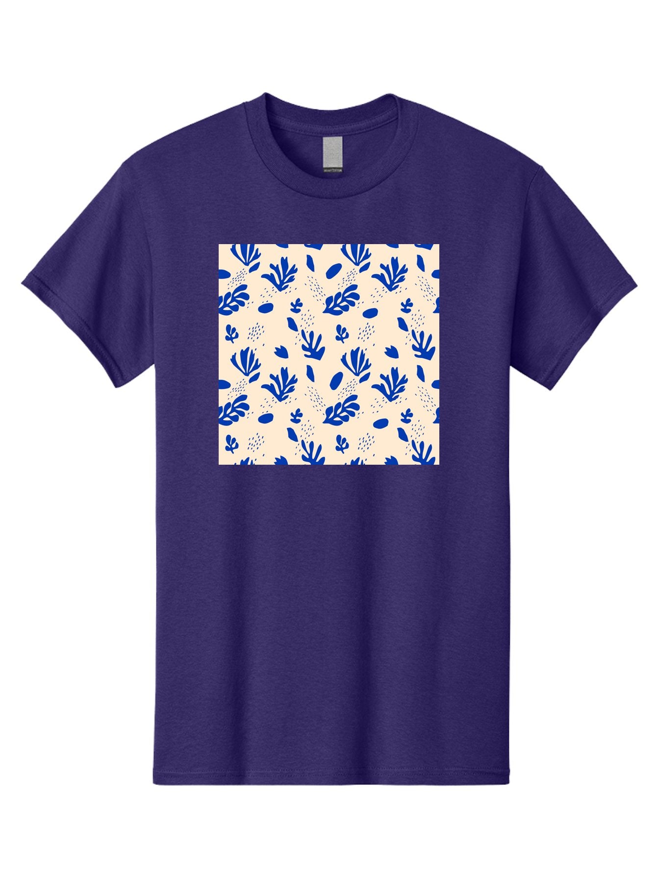 Blue-Florals Men'S Graphic Tee, 100% Cotton, Comfortable Casual Summer Wear, Machine Washable, Blue Flowers, Floral Pattern, Abstract Design, Minimalist Style, Botanical Elements, Decorative Motifs, Cream Background, Hand Drawn, Aab606 10