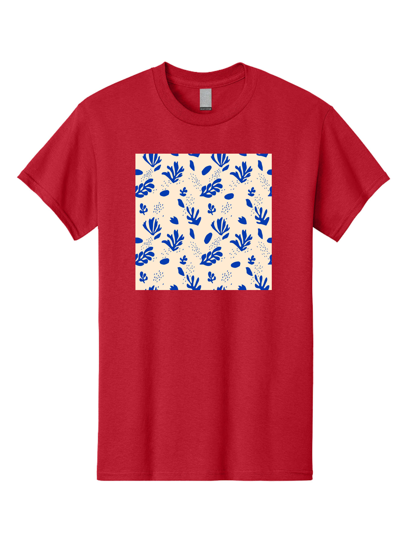 Blue-Florals Men'S Graphic Tee, 100% Cotton, Comfortable Casual Summer Wear, Machine Washable, Blue Flowers, Floral Pattern, Abstract Design, Minimalist Style, Botanical Elements, Decorative Motifs, Cream Background, Hand Drawn, Aab606 17