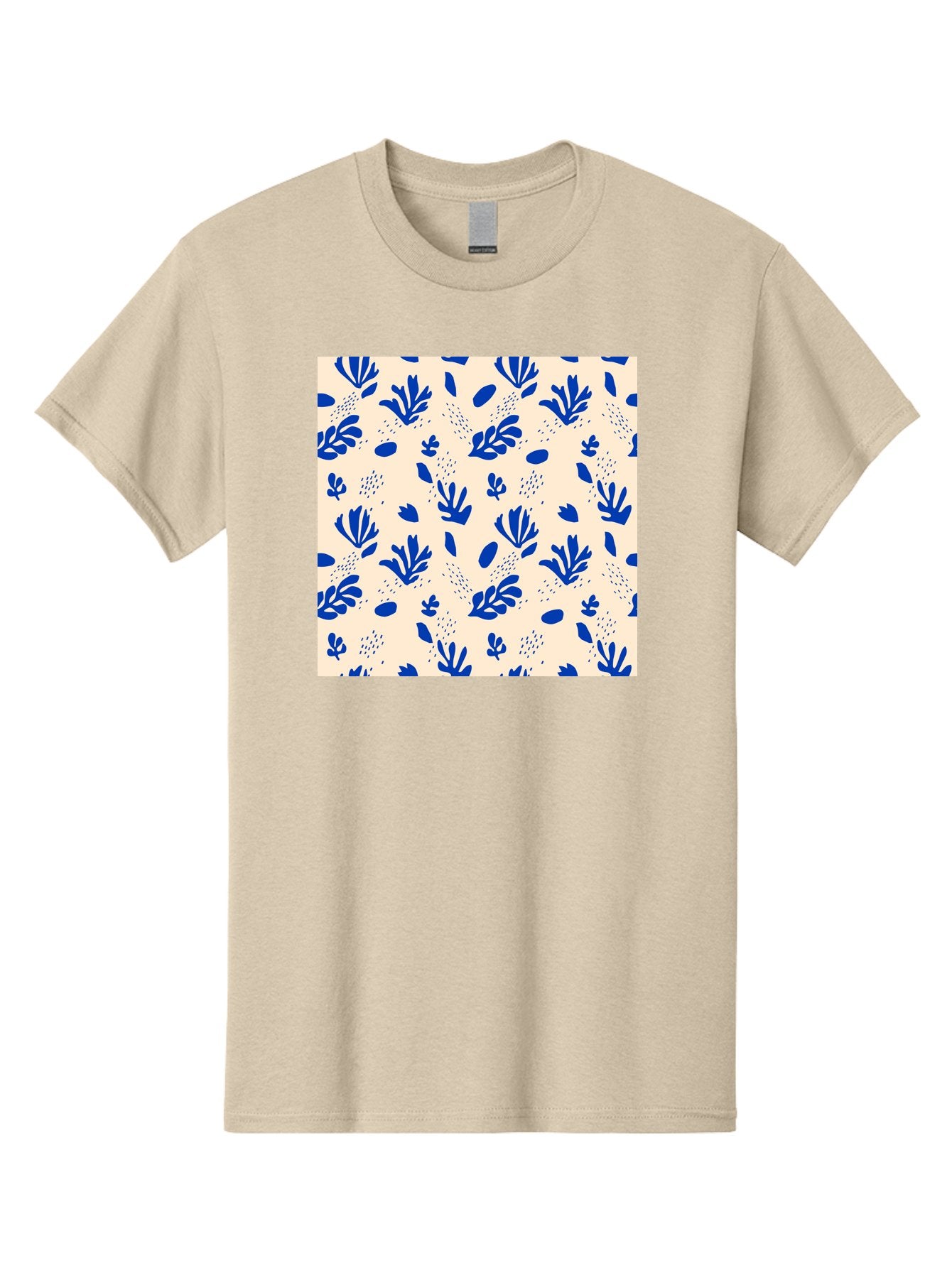 Blue-Florals Men'S Graphic Tee, 100% Cotton, Comfortable Casual Summer Wear, Machine Washable, Blue Flowers, Floral Pattern, Abstract Design, Minimalist Style, Botanical Elements, Decorative Motifs, Cream Background, Hand Drawn, Aab606 6