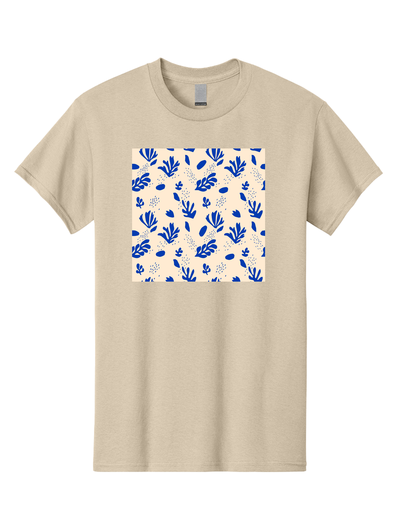 Blue-Florals Men'S Graphic Tee, 100% Cotton, Comfortable Casual Summer Wear, Machine Washable, Blue Flowers, Floral Pattern, Abstract Design, Minimalist Style, Botanical Elements, Decorative Motifs, Cream Background, Hand Drawn, Aab606 13
