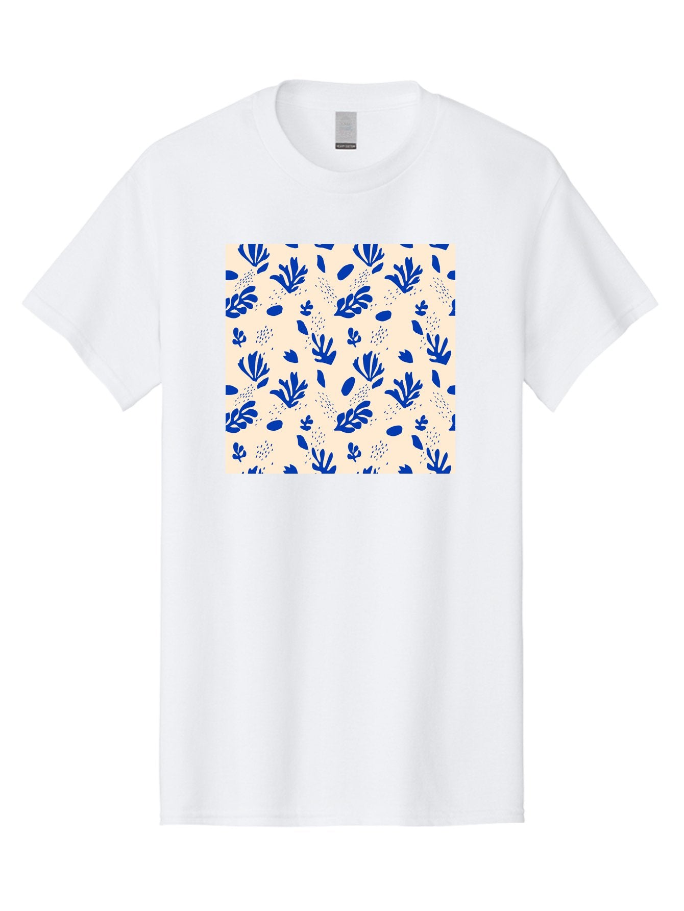 Blue-Florals Men'S Graphic Tee, 100% Cotton, Comfortable Casual Summer Wear, Machine Washable, Blue Flowers, Floral Pattern, Abstract Design, Minimalist Style, Botanical Elements, Decorative Motifs, Cream Background, Hand Drawn, Aab606 5