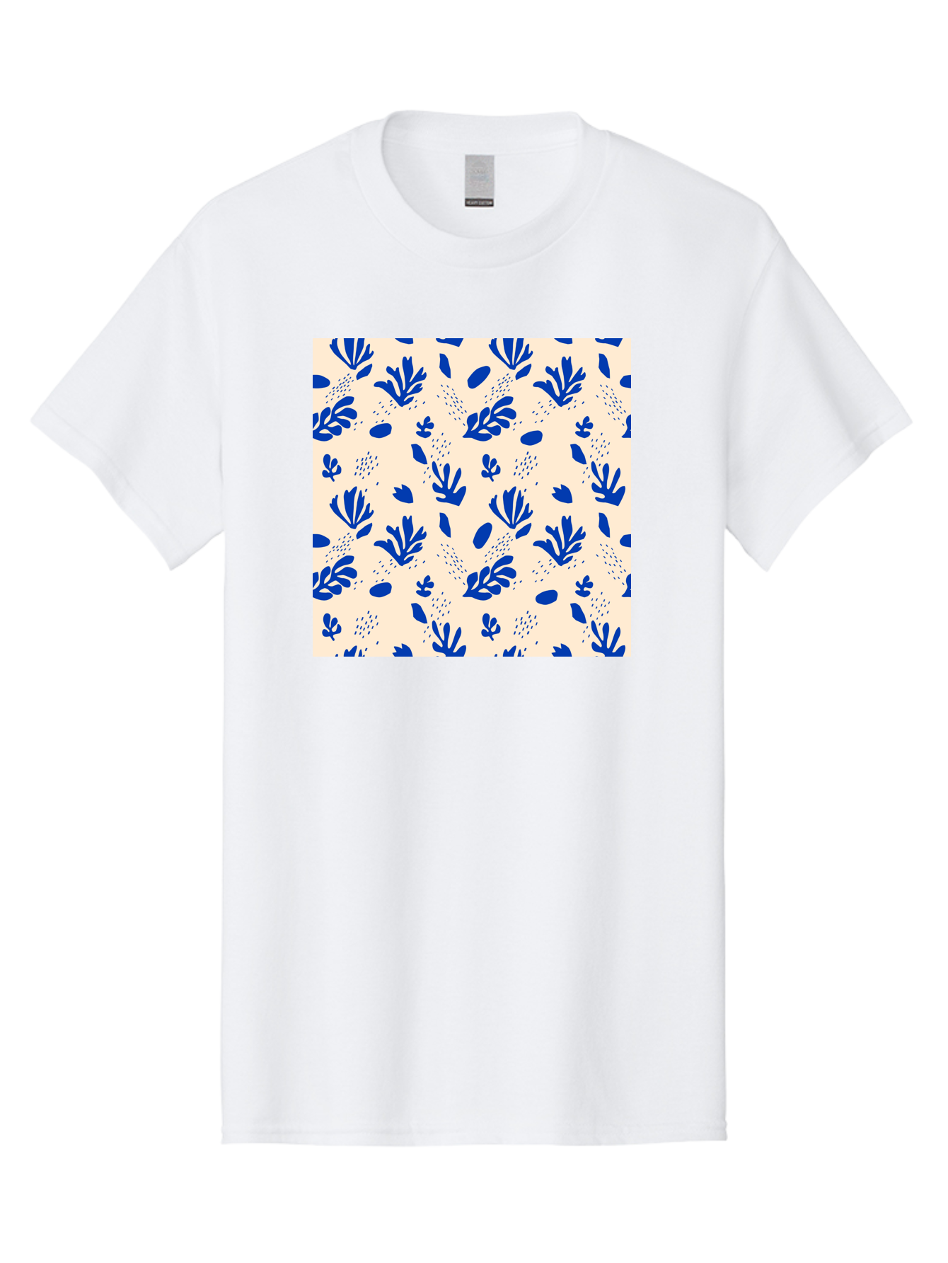 Blue-Florals Men'S Graphic Tee, 100% Cotton, Comfortable Casual Summer Wear, Machine Washable, Blue Flowers, Floral Pattern, Abstract Design, Minimalist Style, Botanical Elements, Decorative Motifs, Cream Background, Hand Drawn, Aab606 15