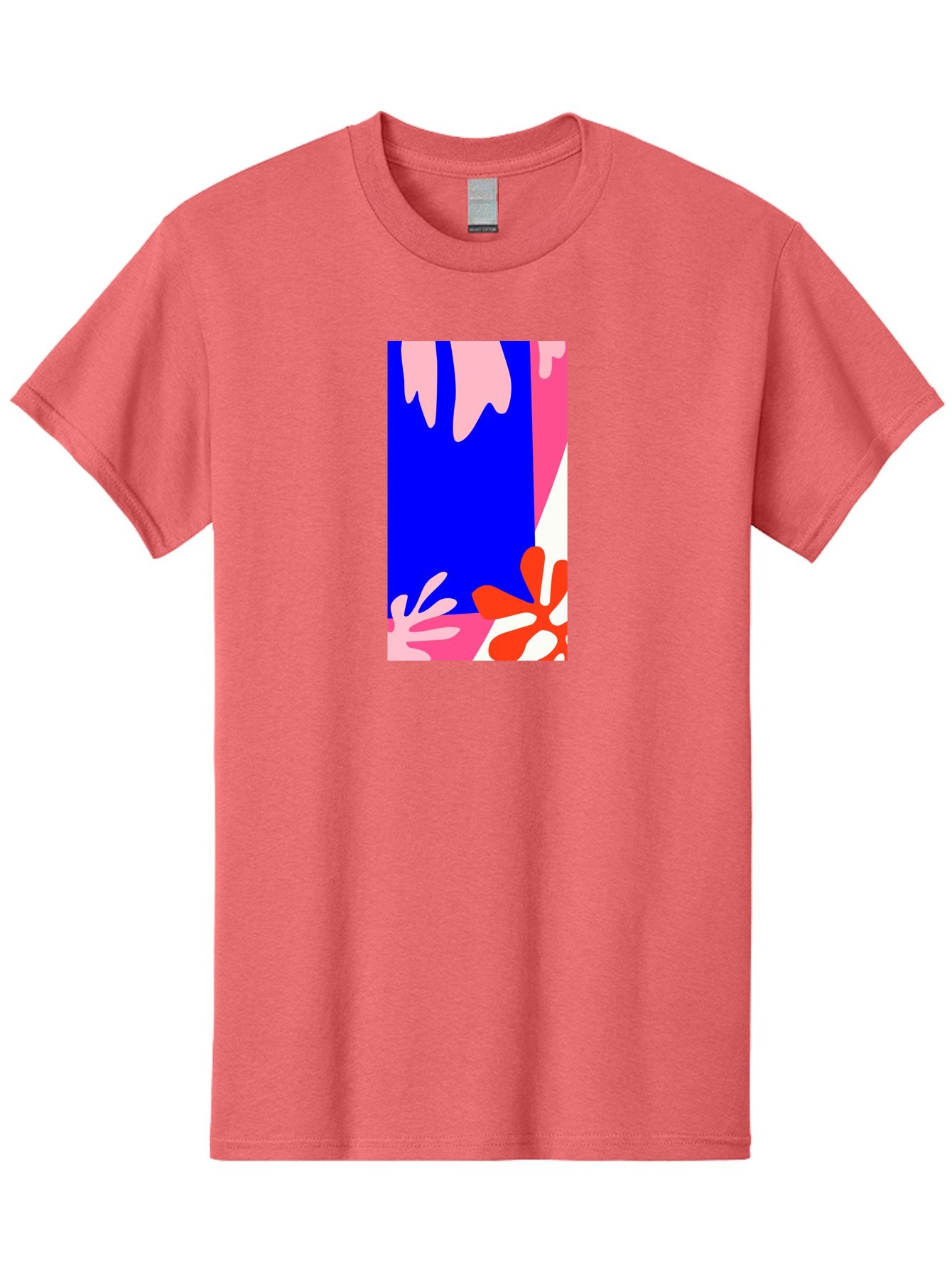 Blue-Strip Men'S Graphic Tee, 100% Cotton, Comfortable Casual Summer Wear, Machine Washable, Abstract Floral Pattern, Vibrant Colors, Blue Background, Pink And Red Flowers, Artistic Design, Modern Art, Colorful Illustration, Floral Motif Aab607 11