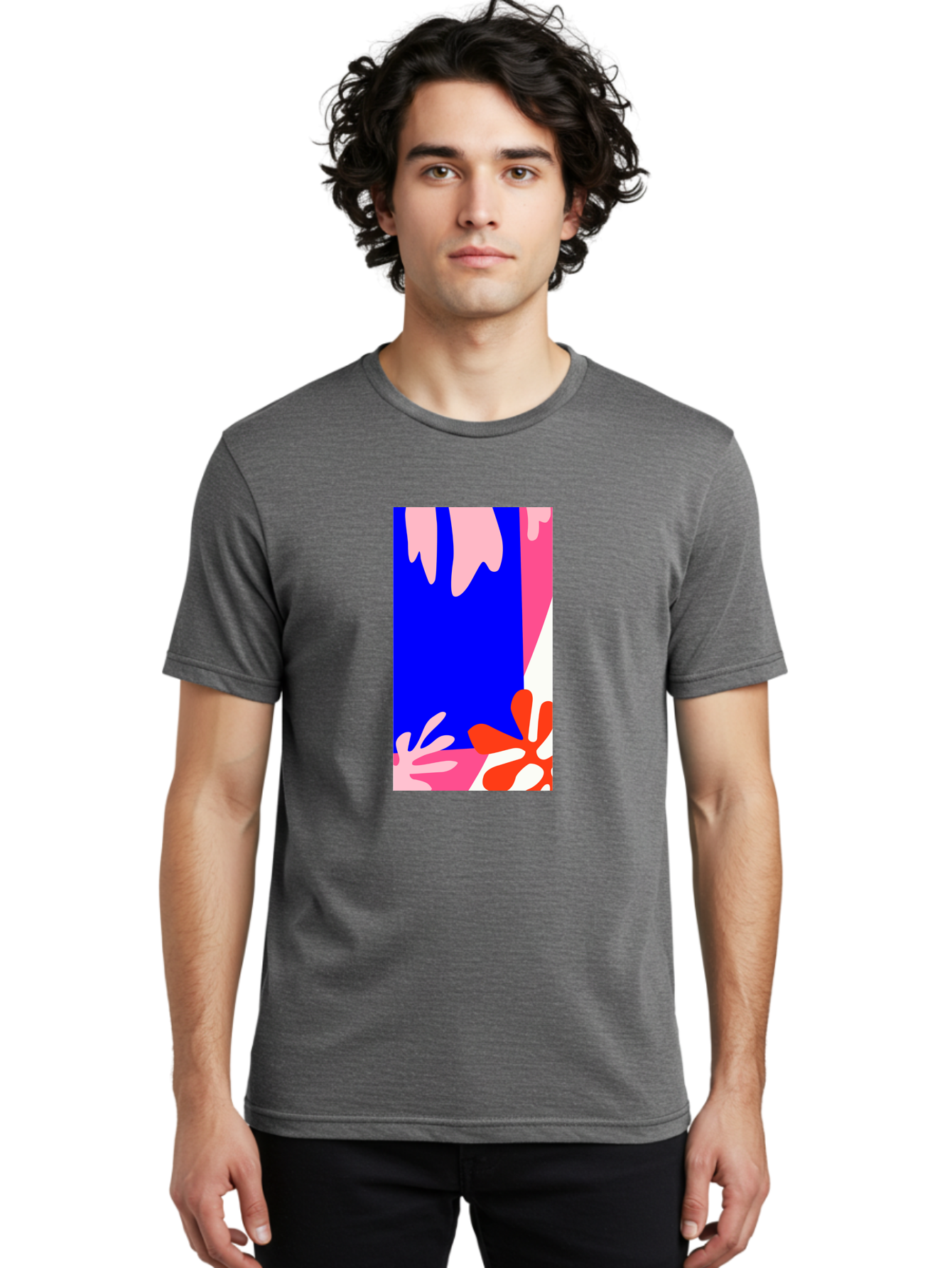 Blue-Strip Men'S Graphic Tee, 100% Cotton, Comfortable Casual Summer Wear, Machine Washable, Abstract Floral Pattern, Vibrant Colors, Blue Background, Pink And Red Flowers, Artistic Design, Modern Art, Colorful Illustration, Floral Motif Aab607 4
