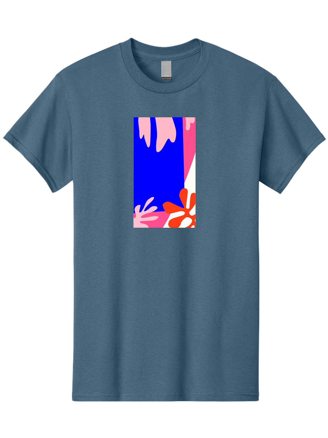 Blue-Strip Men'S Graphic Tee, 100% Cotton, Comfortable Casual Summer Wear, Machine Washable, Abstract Floral Pattern, Vibrant Colors, Blue Background, Pink And Red Flowers, Artistic Design, Modern Art, Colorful Illustration, Floral Motif Aab607 25