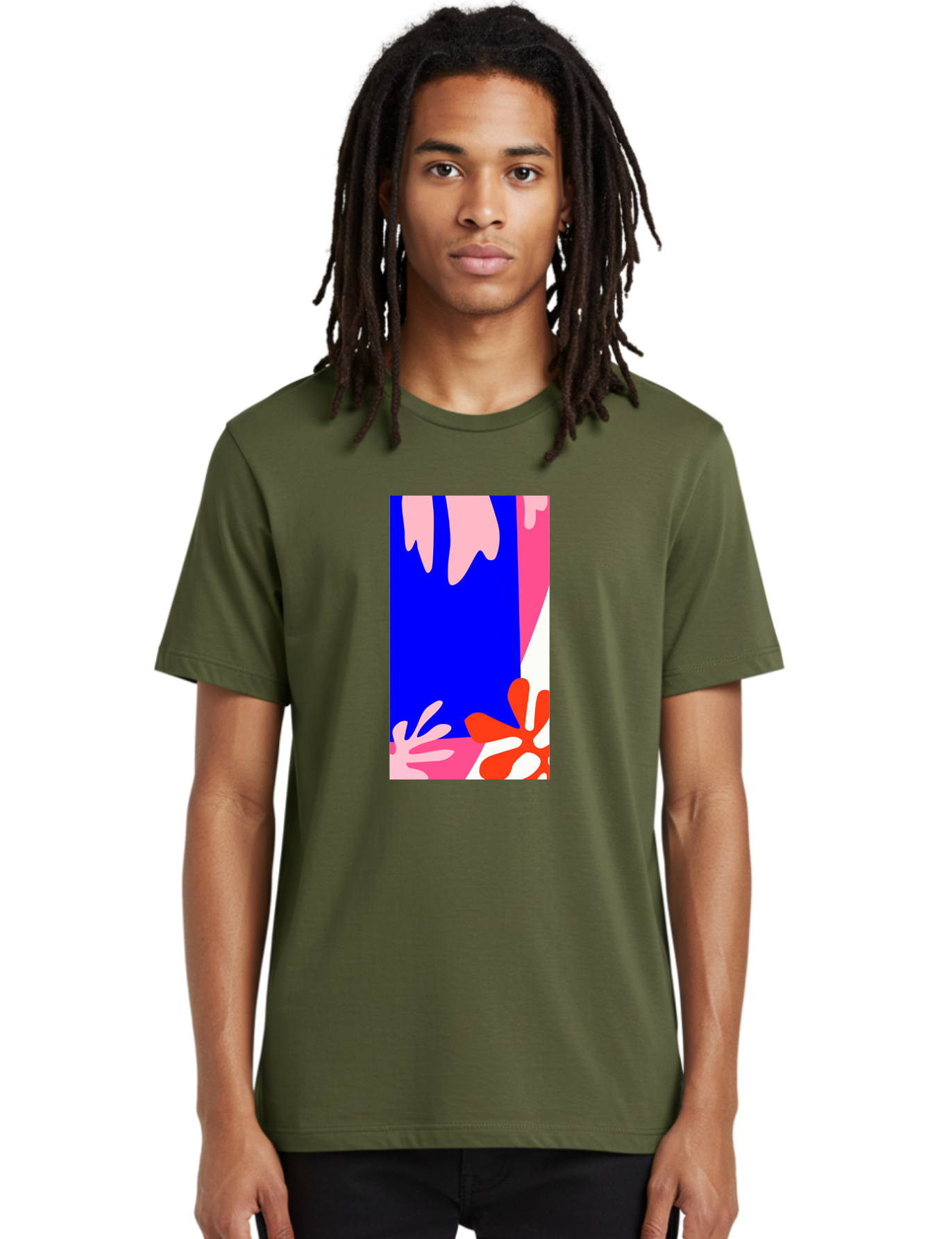 Blue-Strip Men'S Graphic Tee, 100% Cotton, Comfortable Casual Summer Wear, Machine Washable, Abstract Floral Pattern, Vibrant Colors, Blue Background, Pink And Red Flowers, Artistic Design, Modern Art, Colorful Illustration, Floral Motif Aab607 28
