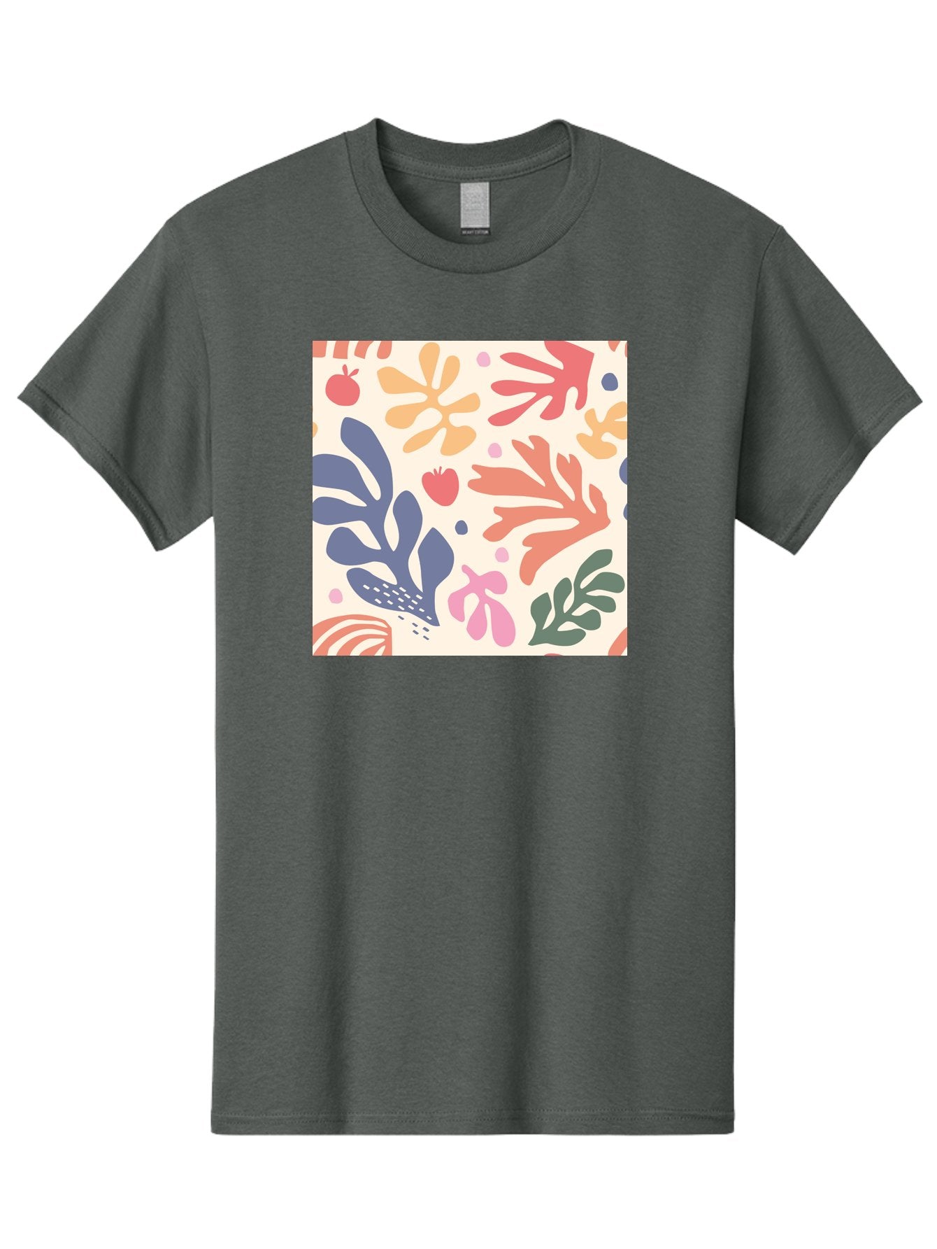 Colorful-Floral-Pattern Men'S Graphic Tee, 100% Cotton, Comfortable Casual Summer Wear, Machine Washable, Colorful Floral Pattern, Abstract Flowers, Vibrant Colors, Playful Design, Whimsical Elements, Artistic Illustration, Red Apple, Aab608 7