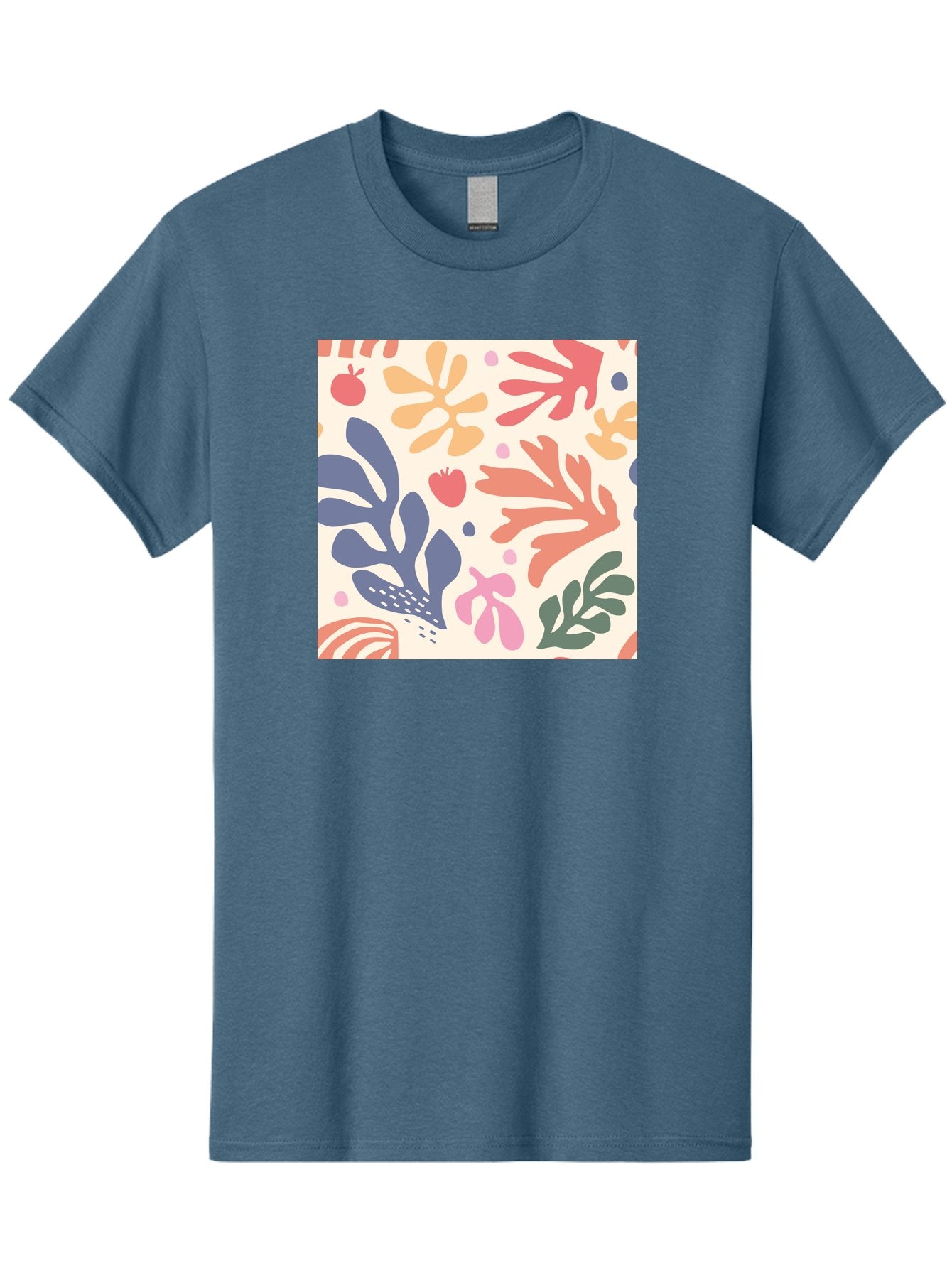 Colorful-Floral-Pattern Men'S Graphic Tee, 100% Cotton, Comfortable Casual Summer Wear, Machine Washable, Colorful Floral Pattern, Abstract Flowers, Vibrant Colors, Playful Design, Whimsical Elements, Artistic Illustration, Red Apple, Aab608 13