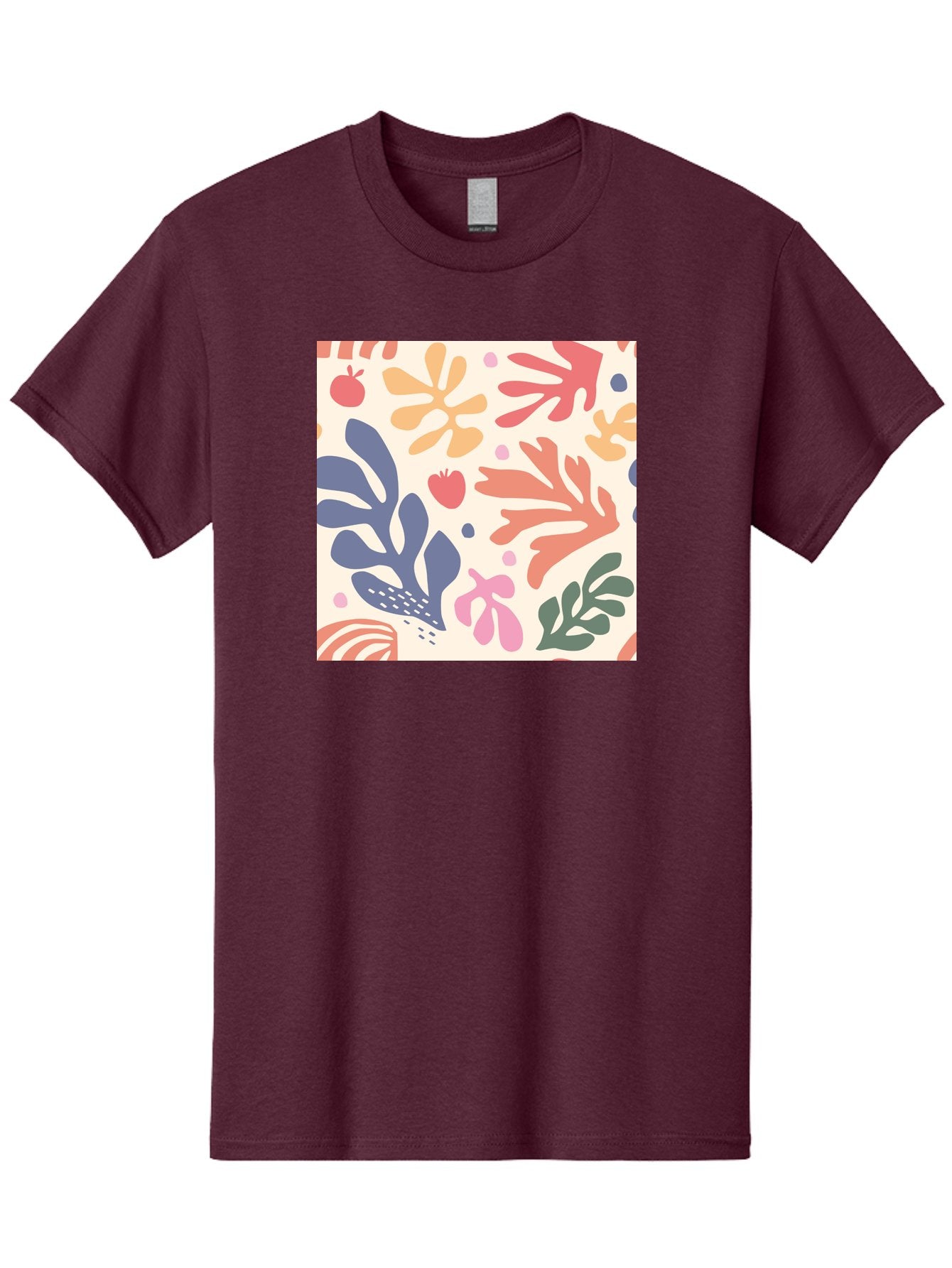 Colorful-Floral-Pattern Men'S Graphic Tee, 100% Cotton, Comfortable Casual Summer Wear, Machine Washable, Colorful Floral Pattern, Abstract Flowers, Vibrant Colors, Playful Design, Whimsical Elements, Artistic Illustration, Red Apple, Aab608 4