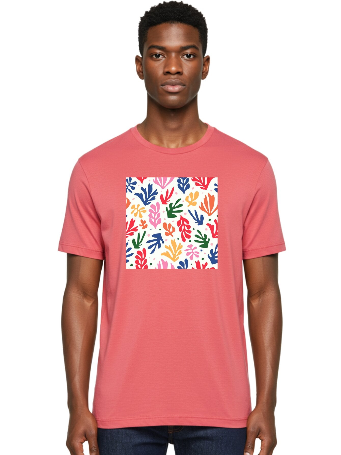 Colorful-Leaves-Pattern Men'S Graphic Tee, 100% Cotton, Comfortable Casual Summer Wear, Machine Washable, Colorful Leaves, Floral Pattern, Vibrant Colors, Playful Design, Abstract Shapes, Whimsical Artwork, Artistic Expression, Aab609 23