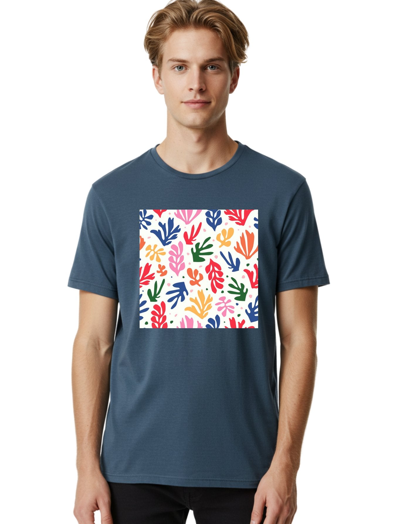 Colorful-Leaves-Pattern Men'S Graphic Tee, 100% Cotton, Comfortable Casual Summer Wear, Machine Washable, Colorful Leaves, Floral Pattern, Vibrant Colors, Playful Design, Abstract Shapes, Whimsical Artwork, Artistic Expression, Aab609 18