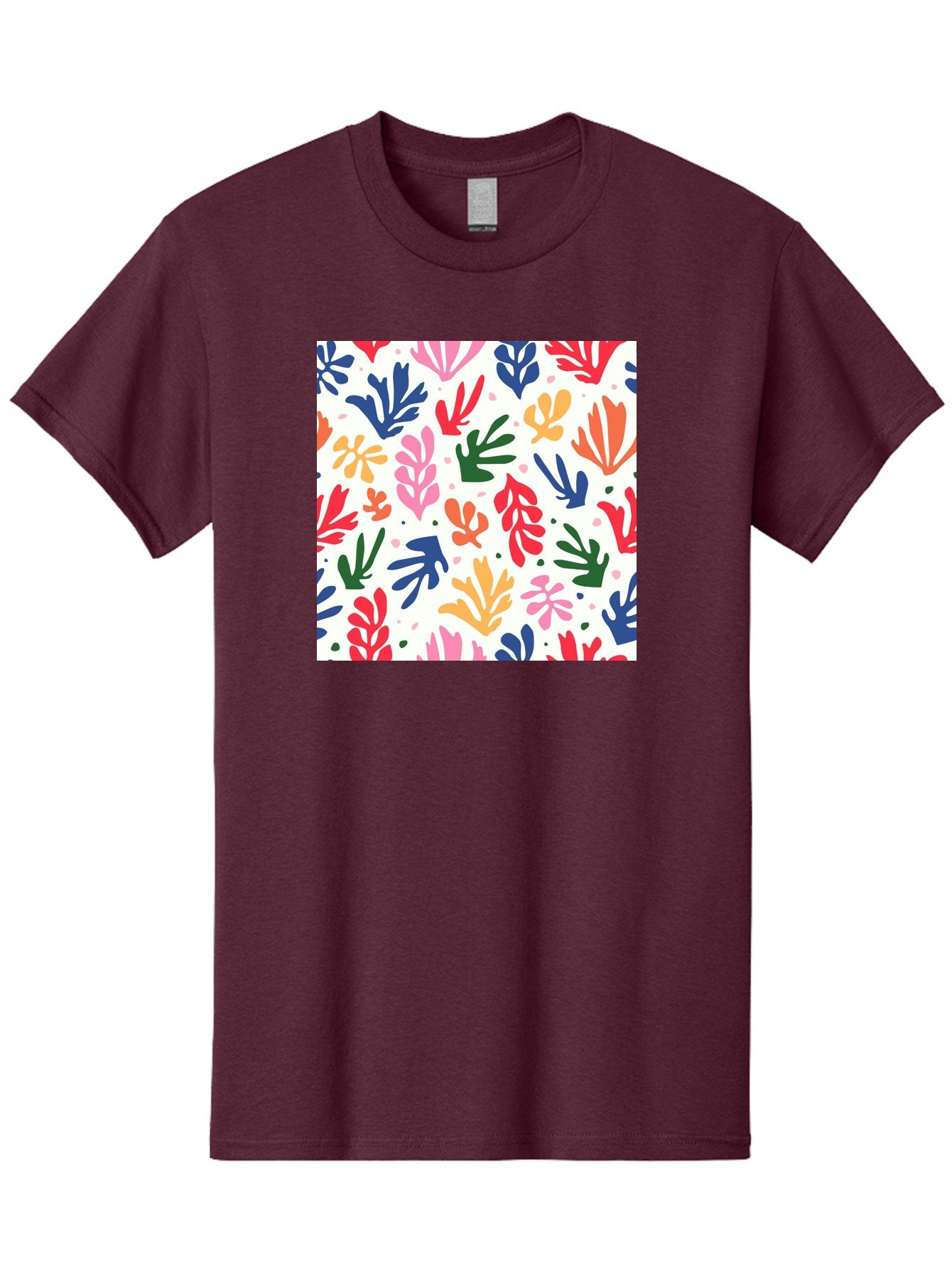 Colorful-Leaves-Pattern Men'S Graphic Tee, 100% Cotton, Comfortable Casual Summer Wear, Machine Washable, Colorful Leaves, Floral Pattern, Vibrant Colors, Playful Design, Abstract Shapes, Whimsical Artwork, Artistic Expression, Aab609