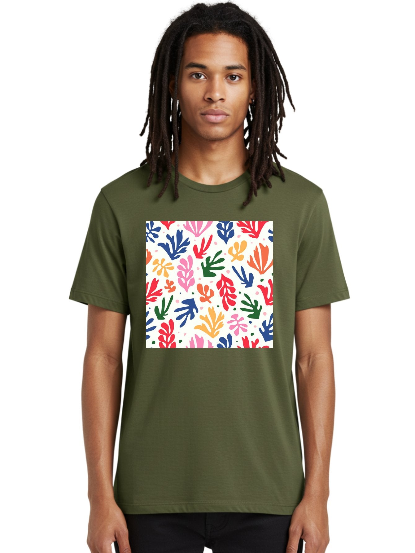 Colorful-Leaves-Pattern Men'S Graphic Tee, 100% Cotton, Comfortable Casual Summer Wear, Machine Washable, Colorful Leaves, Floral Pattern, Vibrant Colors, Playful Design, Abstract Shapes, Whimsical Artwork, Artistic Expression, Aab609 25