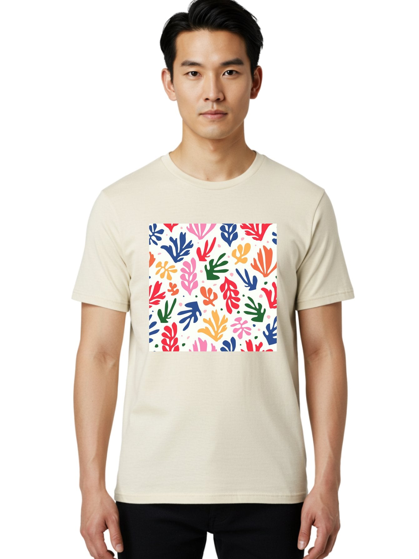 Colorful-Leaves-Pattern Men'S Graphic Tee, 100% Cotton, Comfortable Casual Summer Wear, Machine Washable, Colorful Leaves, Floral Pattern, Vibrant Colors, Playful Design, Abstract Shapes, Whimsical Artwork, Artistic Expression, Aab609 28