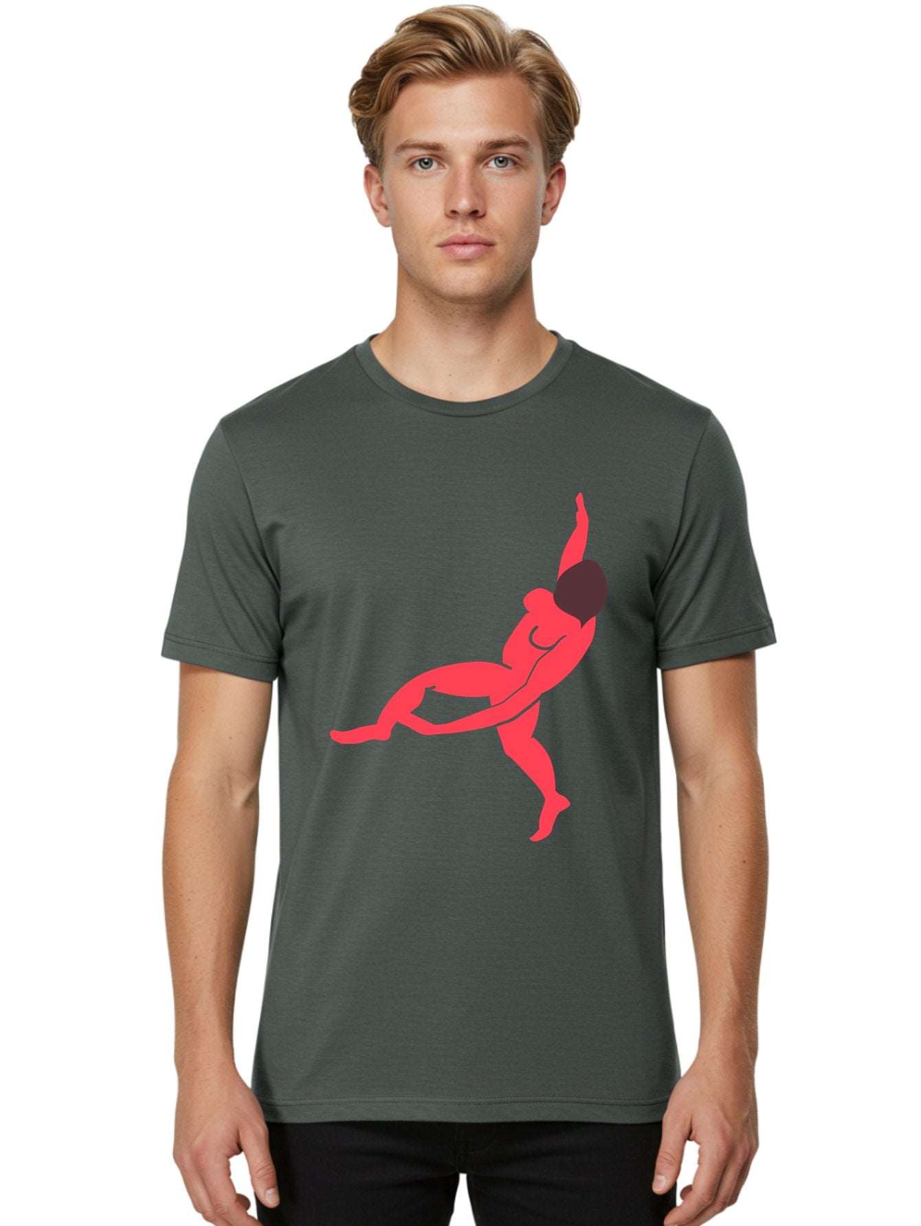 Dancer-4 Men'S Graphic Tee, 100% Cotton, Comfortable Casual Summer Wear, Machine Washable, Dancer In Motion, Flexible Pose, Dynamic Movement, Red Silhouette, Abstract Art, Contemporary Design, Artistic Expression, Fluid Body, Modern Dance, Aab613 21
