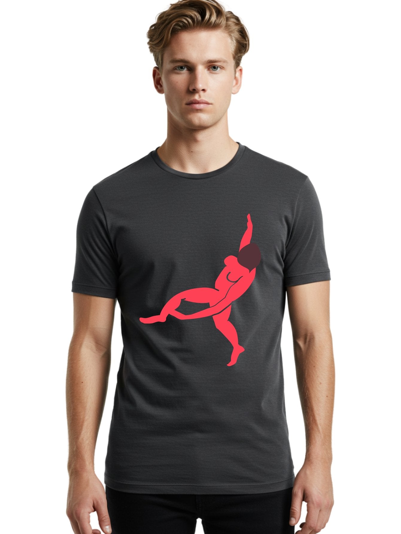 Dancer-4 Men'S Graphic Tee, 100% Cotton, Comfortable Casual Summer Wear, Machine Washable, Dancer In Motion, Flexible Pose, Dynamic Movement, Red Silhouette, Abstract Art, Contemporary Design, Artistic Expression, Fluid Body, Modern Dance, Aab613 27