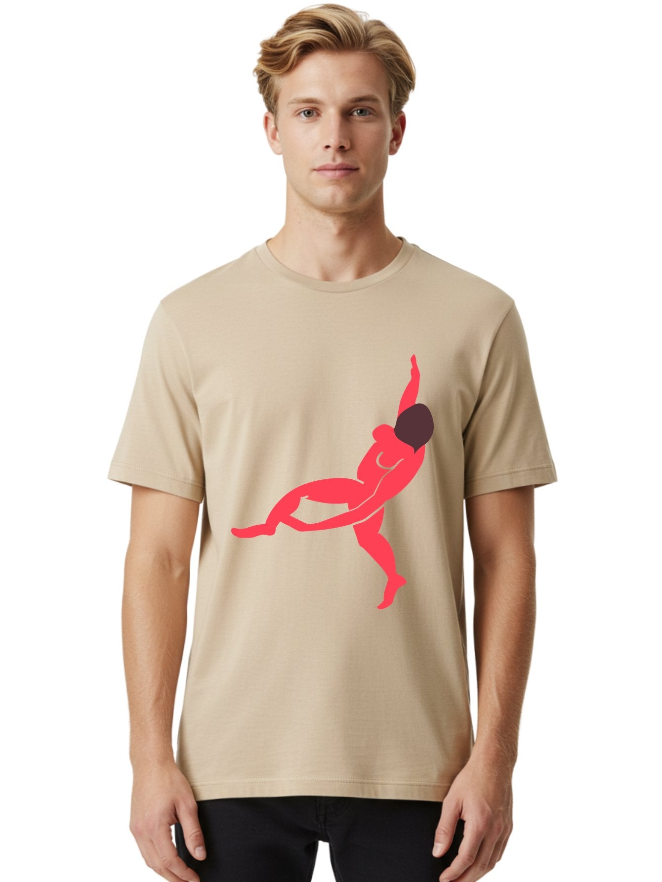 Dancer-4 Men'S Graphic Tee, 100% Cotton, Comfortable Casual Summer Wear, Machine Washable, Dancer In Motion, Flexible Pose, Dynamic Movement, Red Silhouette, Abstract Art, Contemporary Design, Artistic Expression, Fluid Body, Modern Dance, Aab613 28