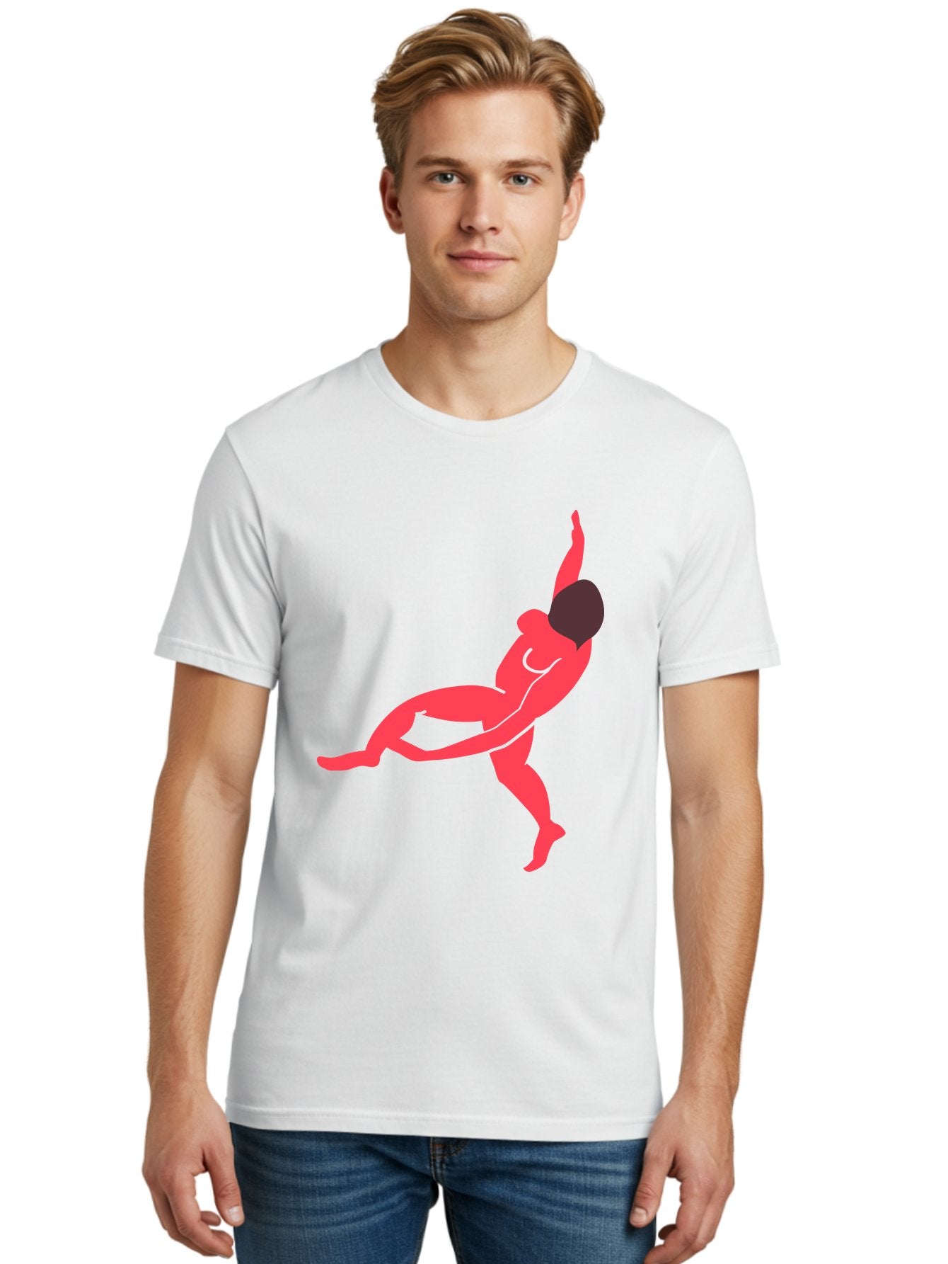 Dancer-4 Men'S Graphic Tee, 100% Cotton, Comfortable Casual Summer Wear, Machine Washable, Dancer In Motion, Flexible Pose, Dynamic Movement, Red Silhouette, Abstract Art, Contemporary Design, Artistic Expression, Fluid Body, Modern Dance, Aab613 30