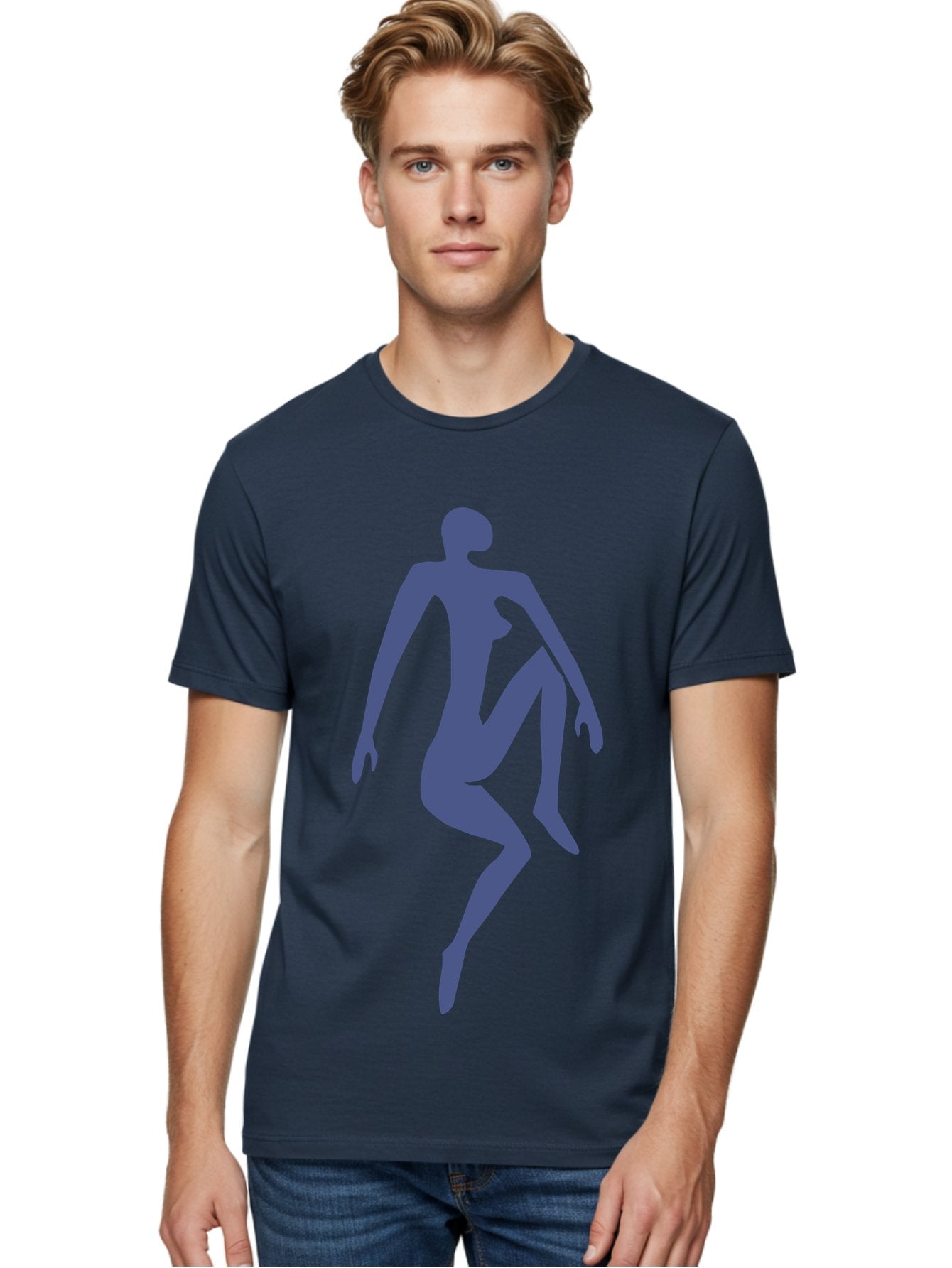 Dancer Men'S Graphic Tee, 100% Cotton, Comfortable Casual Summer Wear, Machine Washable, Nude Silhouette, Abstract Human Figure, Minimalist Art, Modern Sculpture, Elegant Pose, Flowing Lines, Abstract Representation Aab614 21
