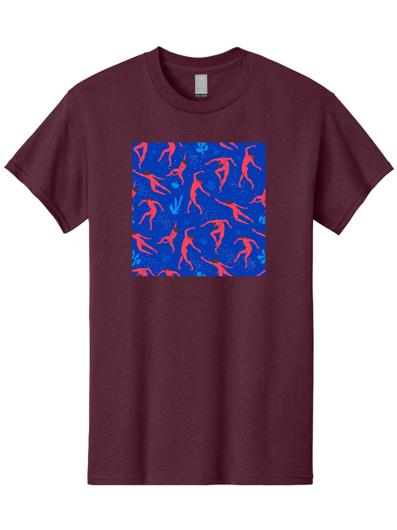 Dancing-Figures-2 Men'S Graphic Tee, 100% Cotton, Comfortable Casual Summer Wear, Machine Washable, Female Figures Dancing, Abstract Shapes, Vibrant Colors, Dynamic Patterns, Rhythmic Movement, Fitness Inspiration, Blue Background, Aab616 12