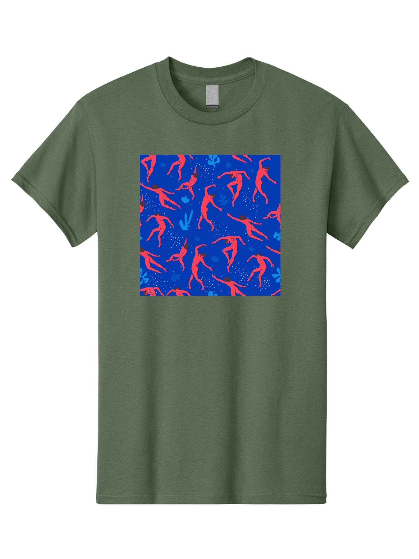 Dancing-Figures-2 Men'S Graphic Tee, 100% Cotton, Comfortable Casual Summer Wear, Machine Washable, Female Figures Dancing, Abstract Shapes, Vibrant Colors, Dynamic Patterns, Rhythmic Movement, Fitness Inspiration, Blue Background, Aab616 6