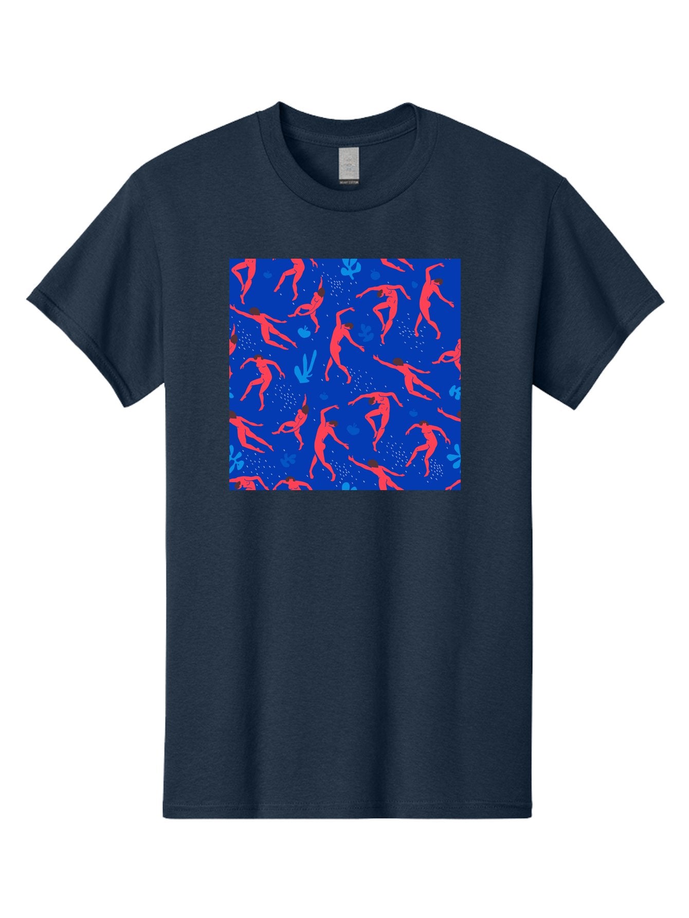 Dancing-Figures-2 Men'S Graphic Tee, 100% Cotton, Comfortable Casual Summer Wear, Machine Washable, Female Figures Dancing, Abstract Shapes, Vibrant Colors, Dynamic Patterns, Rhythmic Movement, Fitness Inspiration, Blue Background, Aab616 14