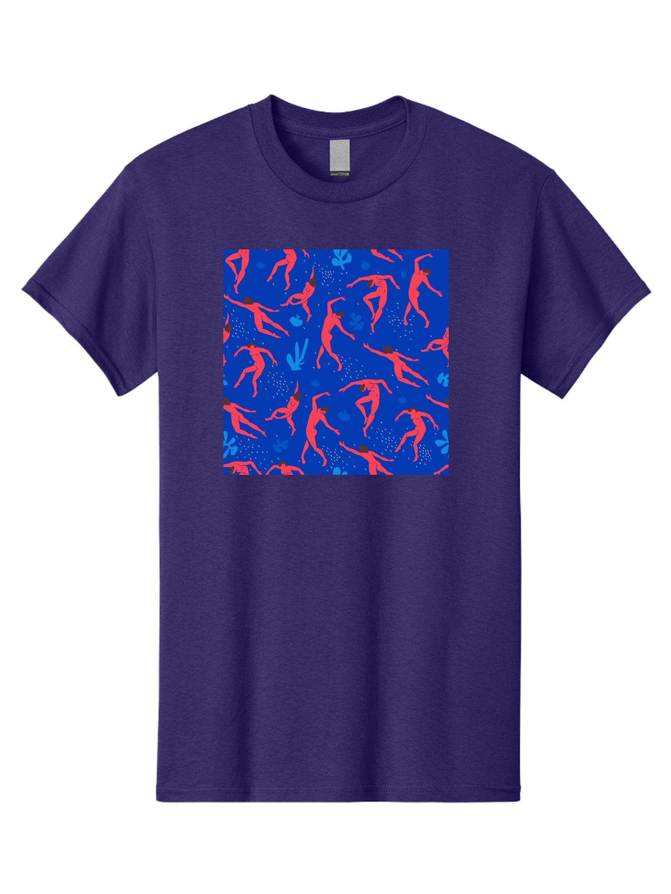 Dancing-Figures-2 Men'S Graphic Tee, 100% Cotton, Comfortable Casual Summer Wear, Machine Washable, Female Figures Dancing, Abstract Shapes, Vibrant Colors, Dynamic Patterns, Rhythmic Movement, Fitness Inspiration, Blue Background, Aab616 13
