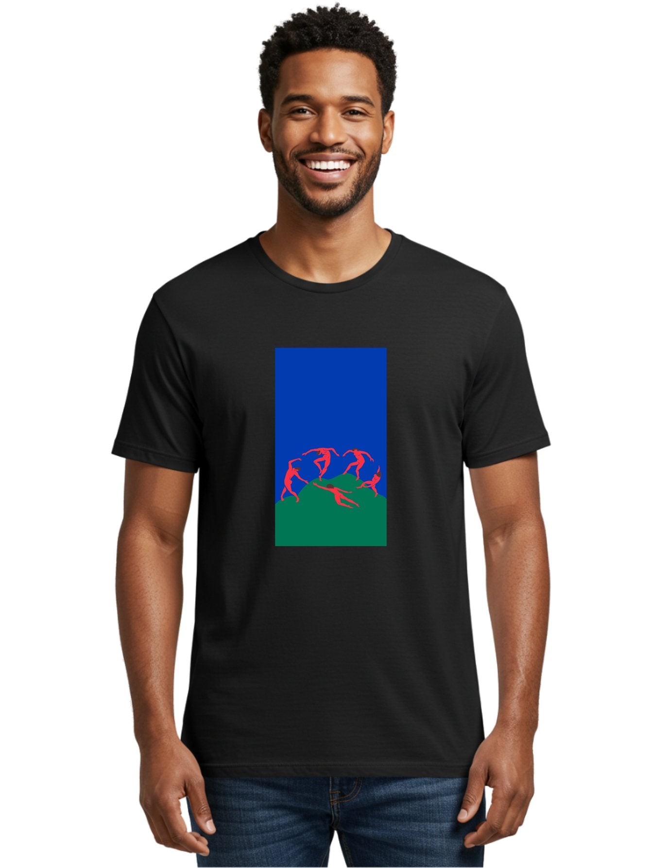 Dancing-Figures Men'S Graphic Tee, 100% Cotton, Comfortable Casual Summer Wear, Machine Washable, Dancing Silhouettes, Abstract Art, Vibrant Colors, Dynamic Movement, Energetic Poses, Artistic Expression, Modern Design, Bold Graphics Aab617 27
