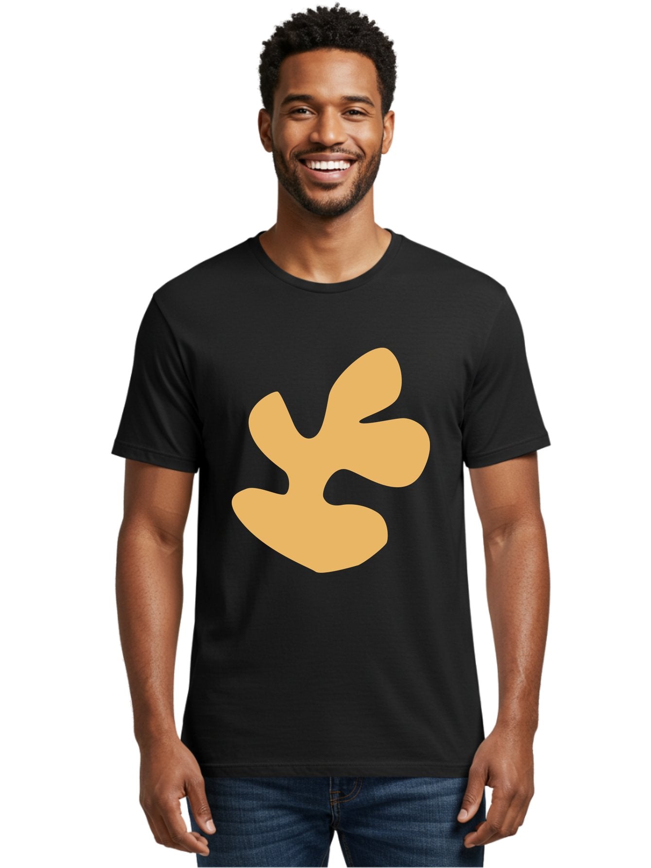 Ginkgo-Leaf Men'S Graphic Tee, 100% Cotton, Comfortable Casual Summer Wear, Machine Washable, Ginko Leaf, Abstract Shape, Minimalist Design, Simple Graphics, Tan Color, Modern Art, Digital Illustration Aab619 19