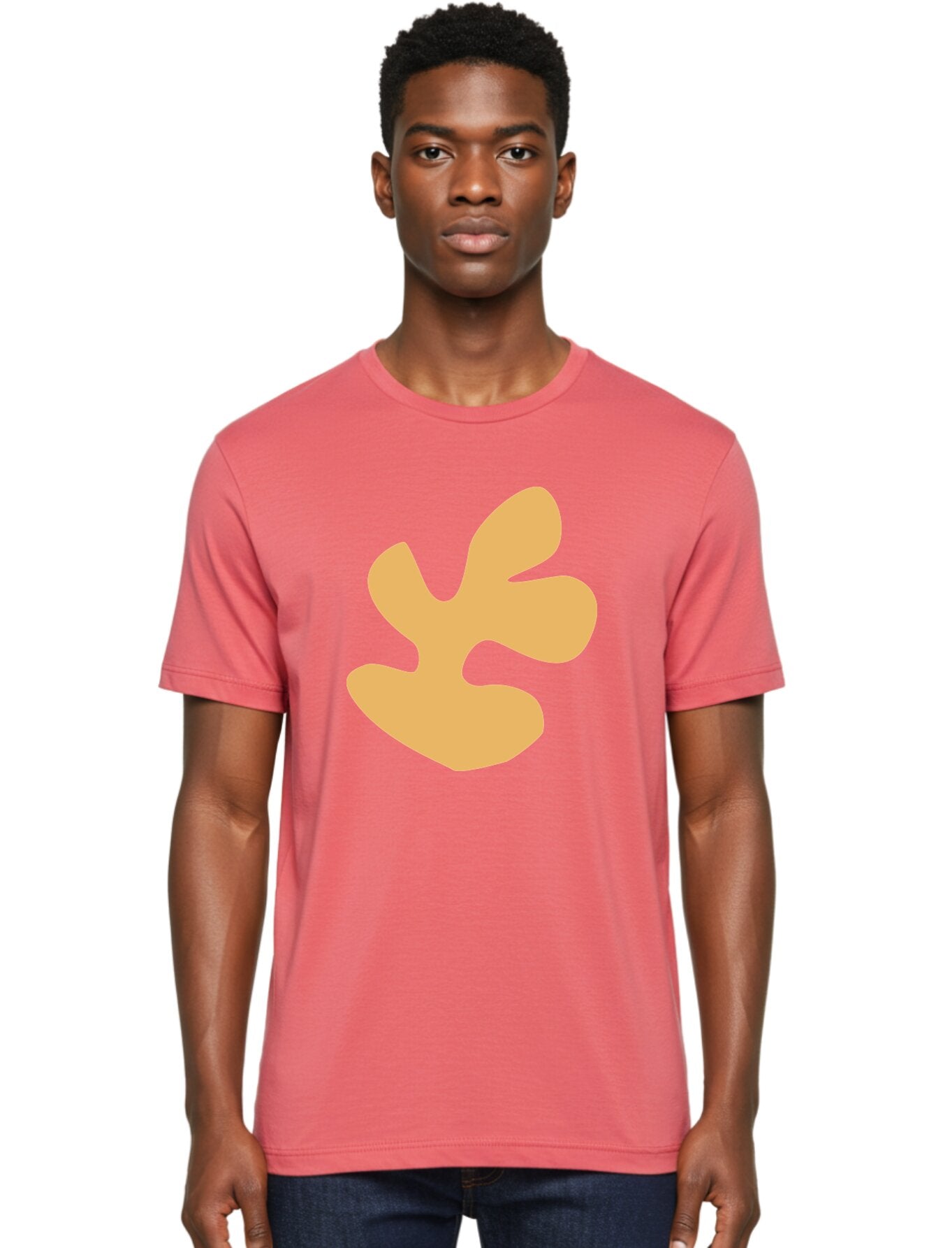 Ginkgo-Leaf Men'S Graphic Tee, 100% Cotton, Comfortable Casual Summer Wear, Machine Washable, Ginko Leaf, Abstract Shape, Minimalist Design, Simple Graphics, Tan Color, Modern Art, Digital Illustration Aab619 16