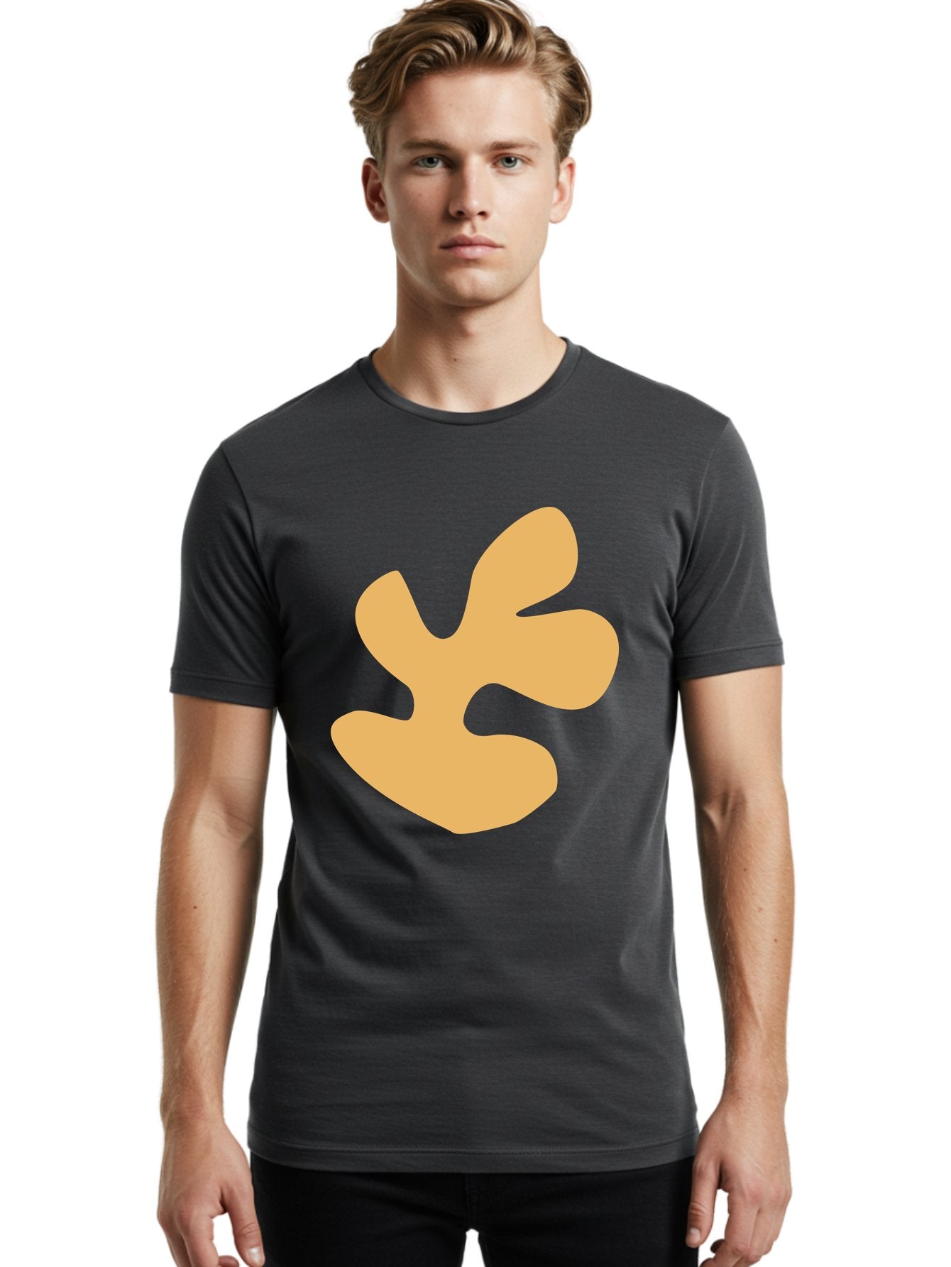 Ginkgo-Leaf Men'S Graphic Tee, 100% Cotton, Comfortable Casual Summer Wear, Machine Washable, Ginko Leaf, Abstract Shape, Minimalist Design, Simple Graphics, Tan Color, Modern Art, Digital Illustration Aab619 17