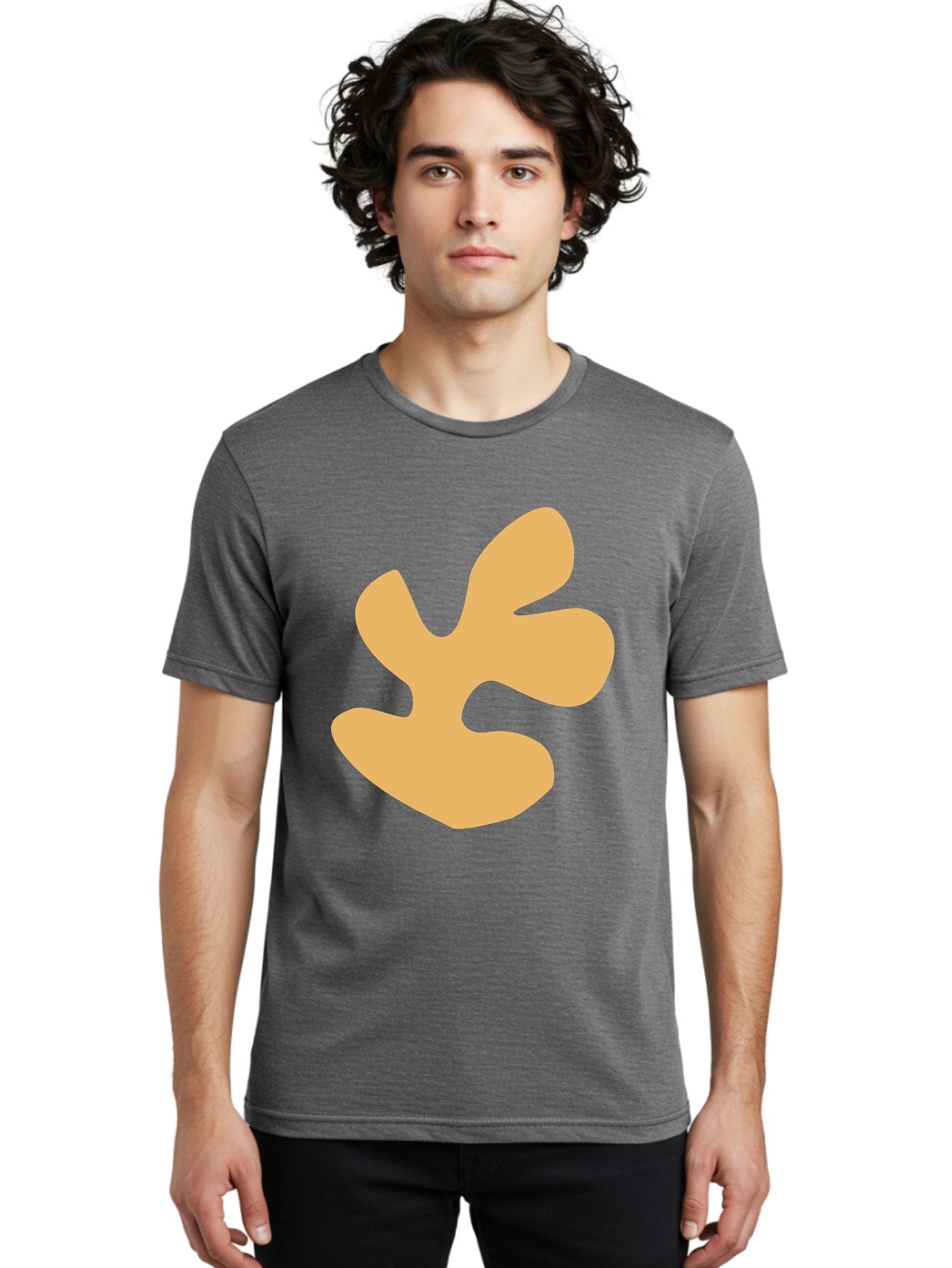 Ginkgo-Leaf Men'S Graphic Tee, 100% Cotton, Comfortable Casual Summer Wear, Machine Washable, Ginko Leaf, Abstract Shape, Minimalist Design, Simple Graphics, Tan Color, Modern Art, Digital Illustration Aab619 29