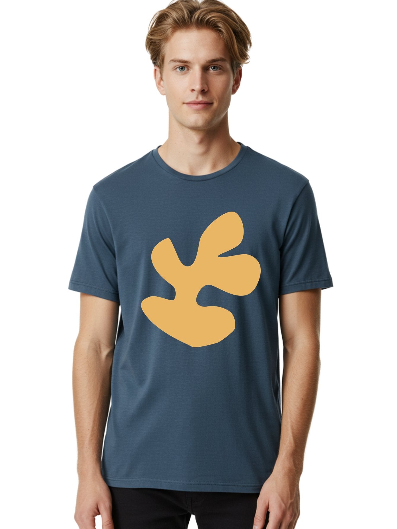 Ginkgo-Leaf Men'S Graphic Tee, 100% Cotton, Comfortable Casual Summer Wear, Machine Washable, Ginko Leaf, Abstract Shape, Minimalist Design, Simple Graphics, Tan Color, Modern Art, Digital Illustration Aab619 18