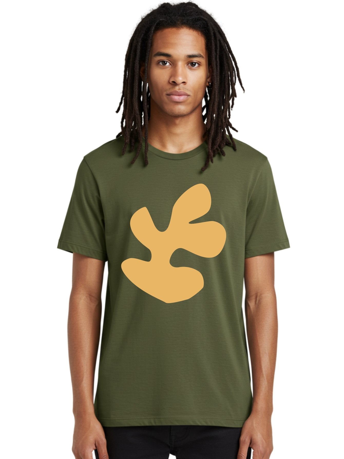 Ginkgo-Leaf Men'S Graphic Tee, 100% Cotton, Comfortable Casual Summer Wear, Machine Washable, Ginko Leaf, Abstract Shape, Minimalist Design, Simple Graphics, Tan Color, Modern Art, Digital Illustration Aab619 26