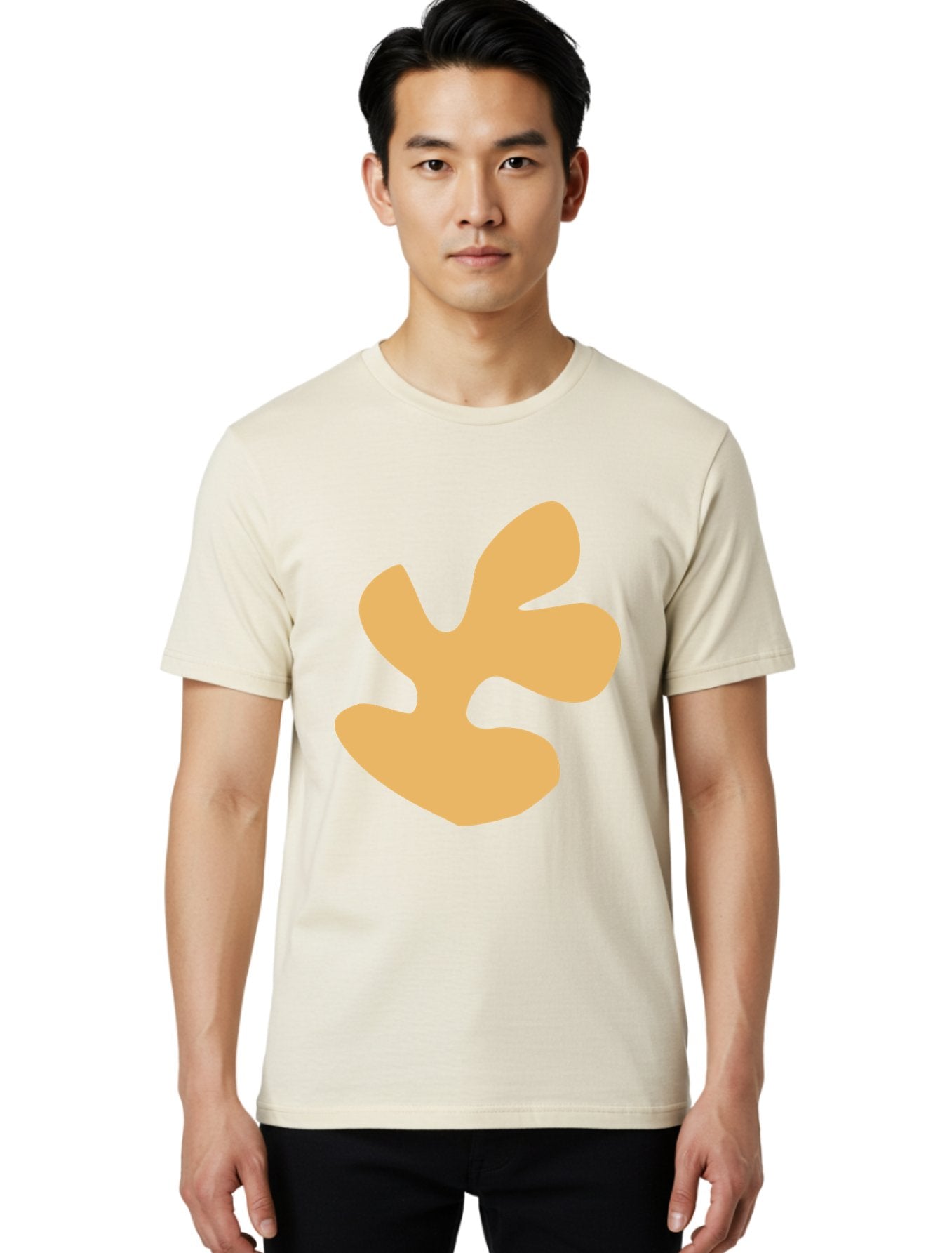 Ginkgo-Leaf Men'S Graphic Tee, 100% Cotton, Comfortable Casual Summer Wear, Machine Washable, Ginko Leaf, Abstract Shape, Minimalist Design, Simple Graphics, Tan Color, Modern Art, Digital Illustration Aab619 28