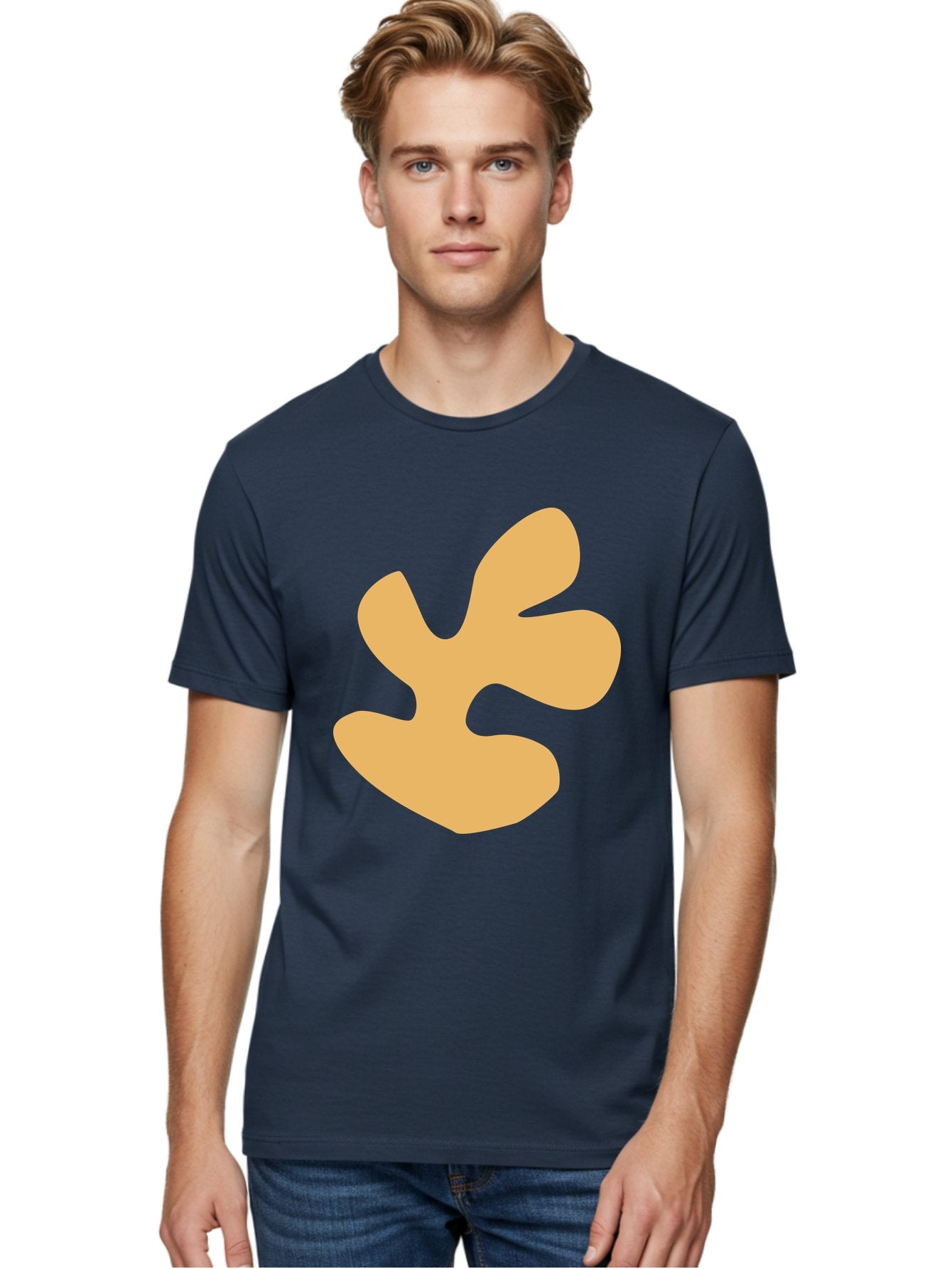 Ginkgo-Leaf Men'S Graphic Tee, 100% Cotton, Comfortable Casual Summer Wear, Machine Washable, Ginko Leaf, Abstract Shape, Minimalist Design, Simple Graphics, Tan Color, Modern Art, Digital Illustration Aab619 30