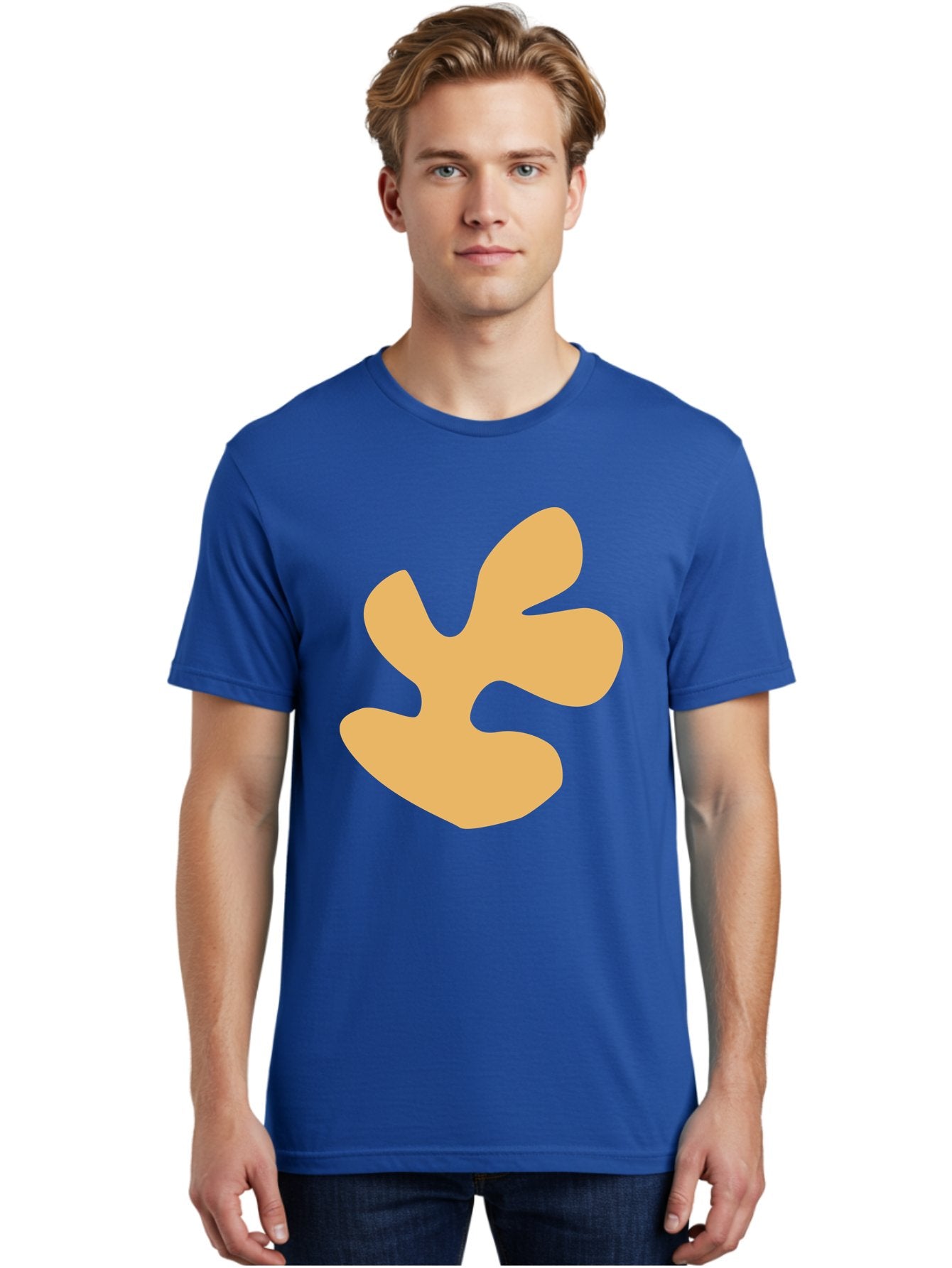 Ginkgo-Leaf Men'S Graphic Tee, 100% Cotton, Comfortable Casual Summer Wear, Machine Washable, Ginko Leaf, Abstract Shape, Minimalist Design, Simple Graphics, Tan Color, Modern Art, Digital Illustration Aab619 20