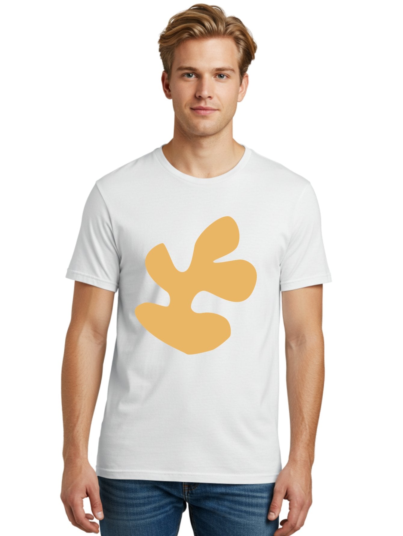 Ginkgo-Leaf Men'S Graphic Tee, 100% Cotton, Comfortable Casual Summer Wear, Machine Washable, Ginko Leaf, Abstract Shape, Minimalist Design, Simple Graphics, Tan Color, Modern Art, Digital Illustration Aab619 23