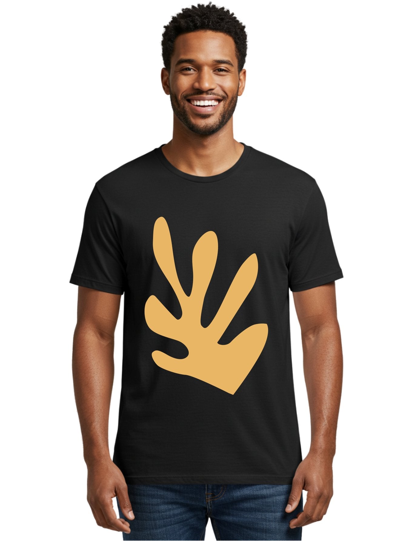 Handprint Men'S Graphic Tee, 100% Cotton, Comfortable Casual Summer Wear, Machine Washable, Handprint, Peach Colored Hand, Simple Illustration, Minimalist Design, Children'S Art, Creative Expression, Hand Gesture Aab621 29
