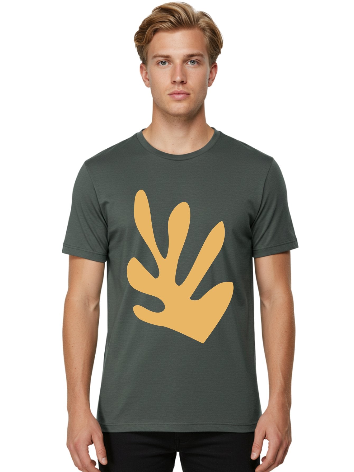 Handprint Men'S Graphic Tee, 100% Cotton, Comfortable Casual Summer Wear, Machine Washable, Handprint, Peach Colored Hand, Simple Illustration, Minimalist Design, Children'S Art, Creative Expression, Hand Gesture Aab621 23