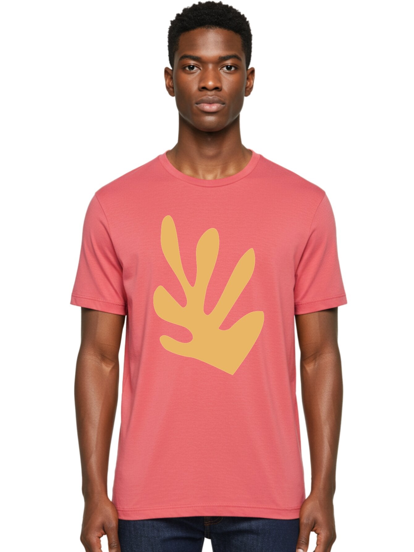 Handprint Men'S Graphic Tee, 100% Cotton, Comfortable Casual Summer Wear, Machine Washable, Handprint, Peach Colored Hand, Simple Illustration, Minimalist Design, Children'S Art, Creative Expression, Hand Gesture Aab621 18