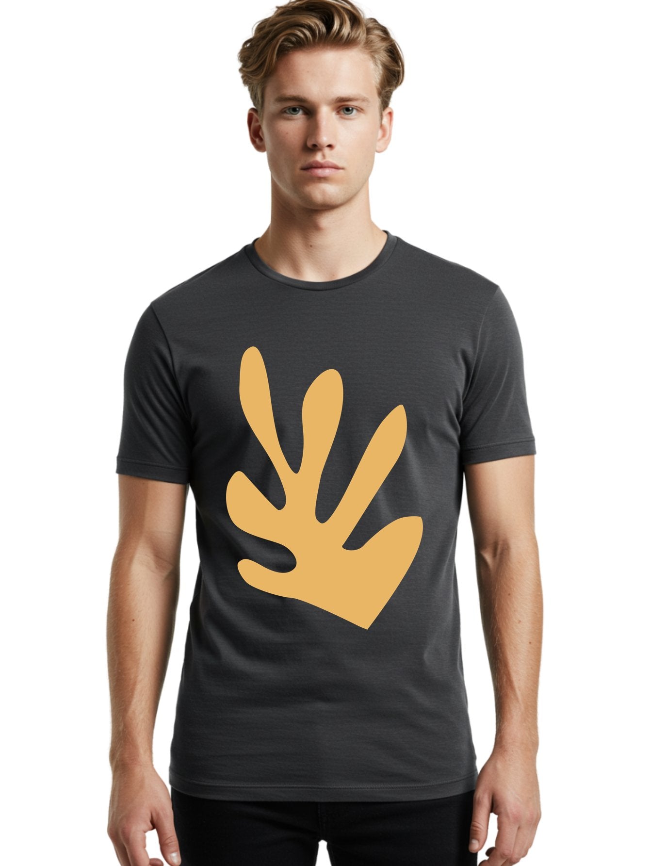 Handprint Men'S Graphic Tee, 100% Cotton, Comfortable Casual Summer Wear, Machine Washable, Handprint, Peach Colored Hand, Simple Illustration, Minimalist Design, Children'S Art, Creative Expression, Hand Gesture Aab621 27