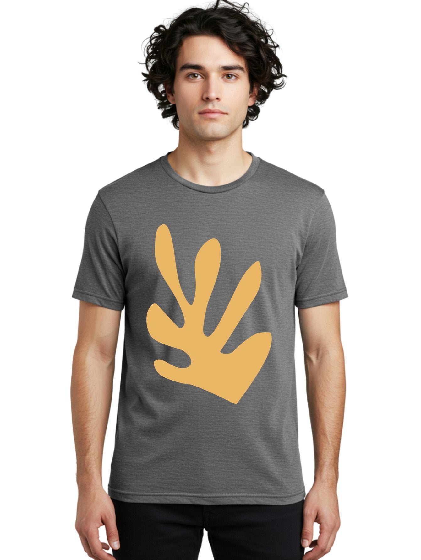 Handprint Men'S Graphic Tee, 100% Cotton, Comfortable Casual Summer Wear, Machine Washable, Handprint, Peach Colored Hand, Simple Illustration, Minimalist Design, Children'S Art, Creative Expression, Hand Gesture Aab621 25