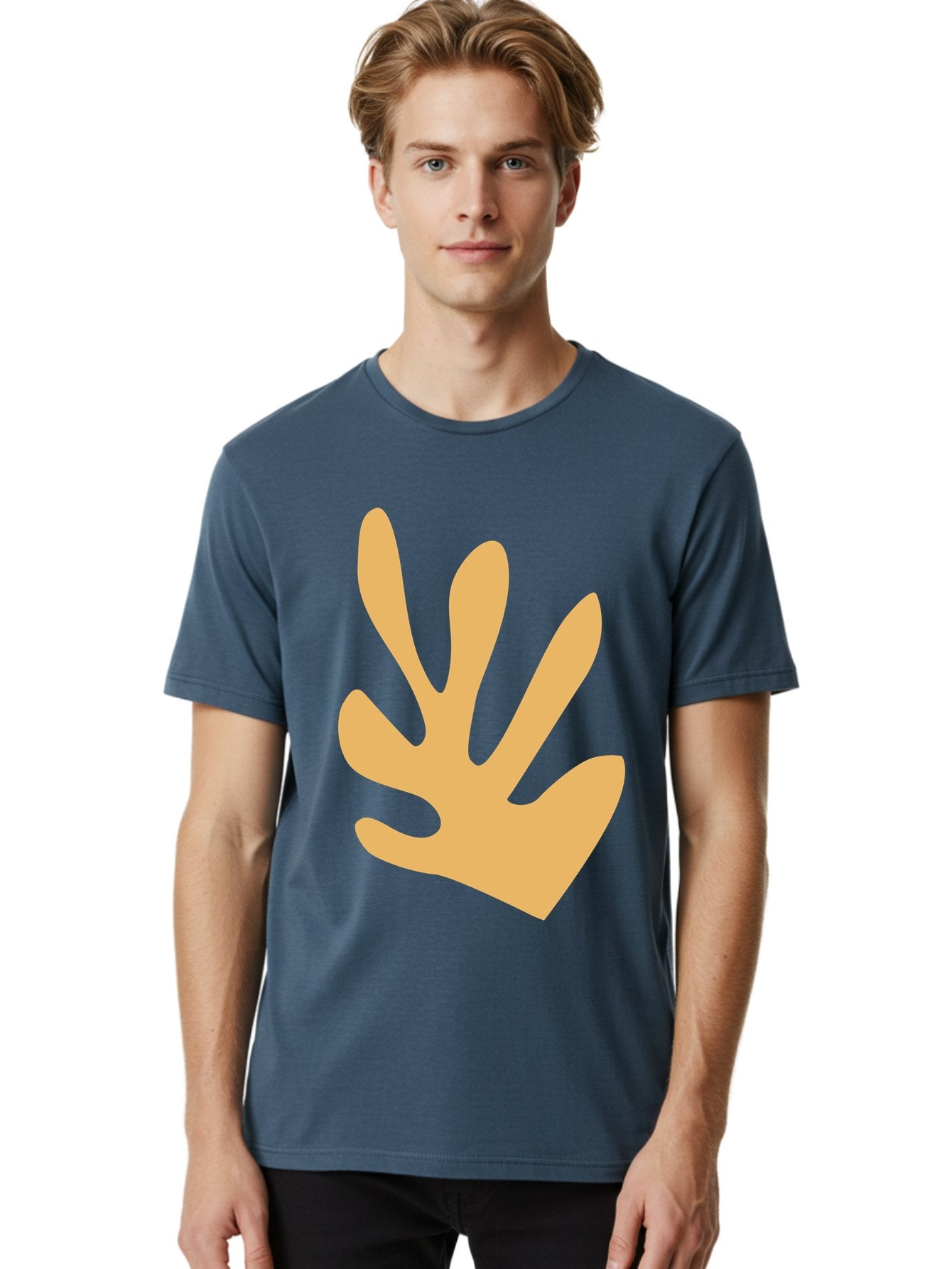 Handprint Men'S Graphic Tee, 100% Cotton, Comfortable Casual Summer Wear, Machine Washable, Handprint, Peach Colored Hand, Simple Illustration, Minimalist Design, Children'S Art, Creative Expression, Hand Gesture Aab621 17