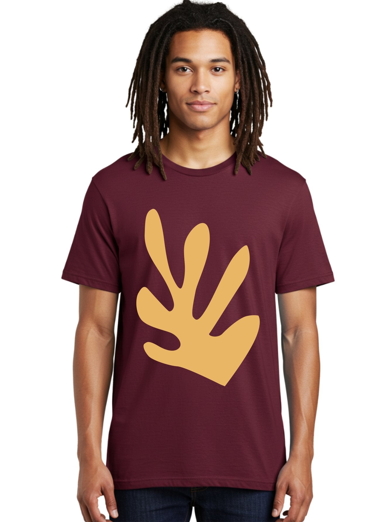 Handprint Men'S Graphic Tee, 100% Cotton, Comfortable Casual Summer Wear, Machine Washable, Handprint, Peach Colored Hand, Simple Illustration, Minimalist Design, Children'S Art, Creative Expression, Hand Gesture Aab621 22