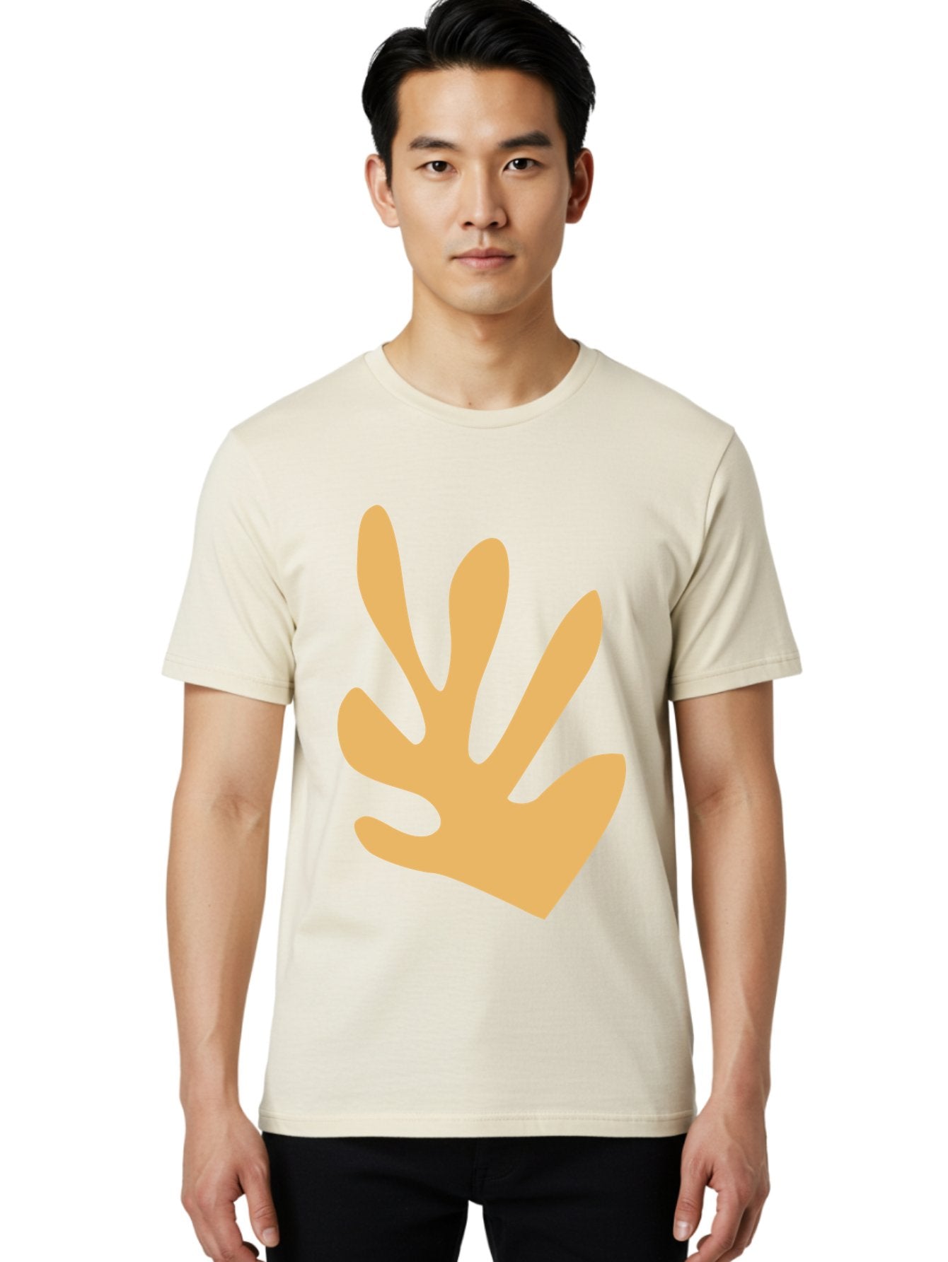 Handprint Men'S Graphic Tee, 100% Cotton, Comfortable Casual Summer Wear, Machine Washable, Handprint, Peach Colored Hand, Simple Illustration, Minimalist Design, Children'S Art, Creative Expression, Hand Gesture Aab621 20