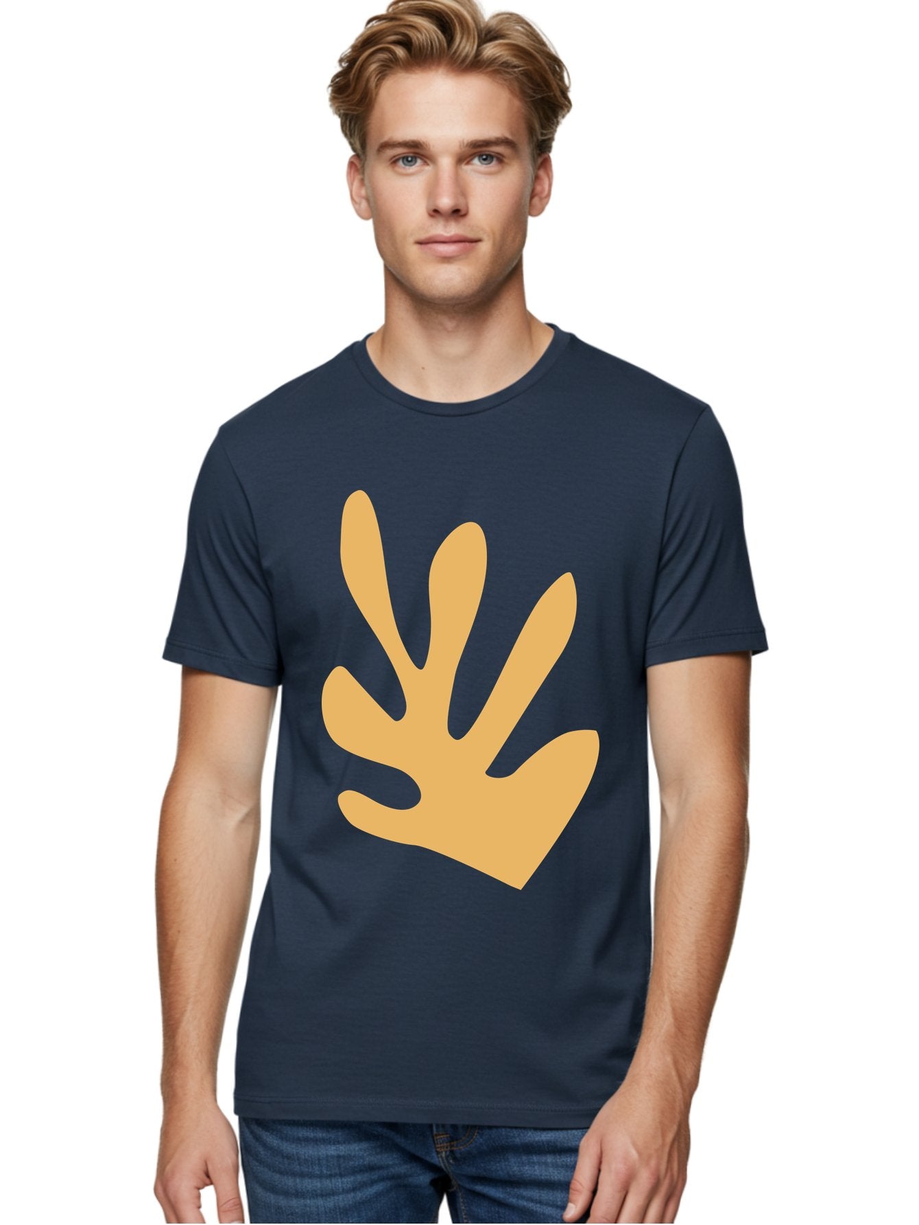 Handprint Men'S Graphic Tee, 100% Cotton, Comfortable Casual Summer Wear, Machine Washable, Handprint, Peach Colored Hand, Simple Illustration, Minimalist Design, Children'S Art, Creative Expression, Hand Gesture Aab621 19
