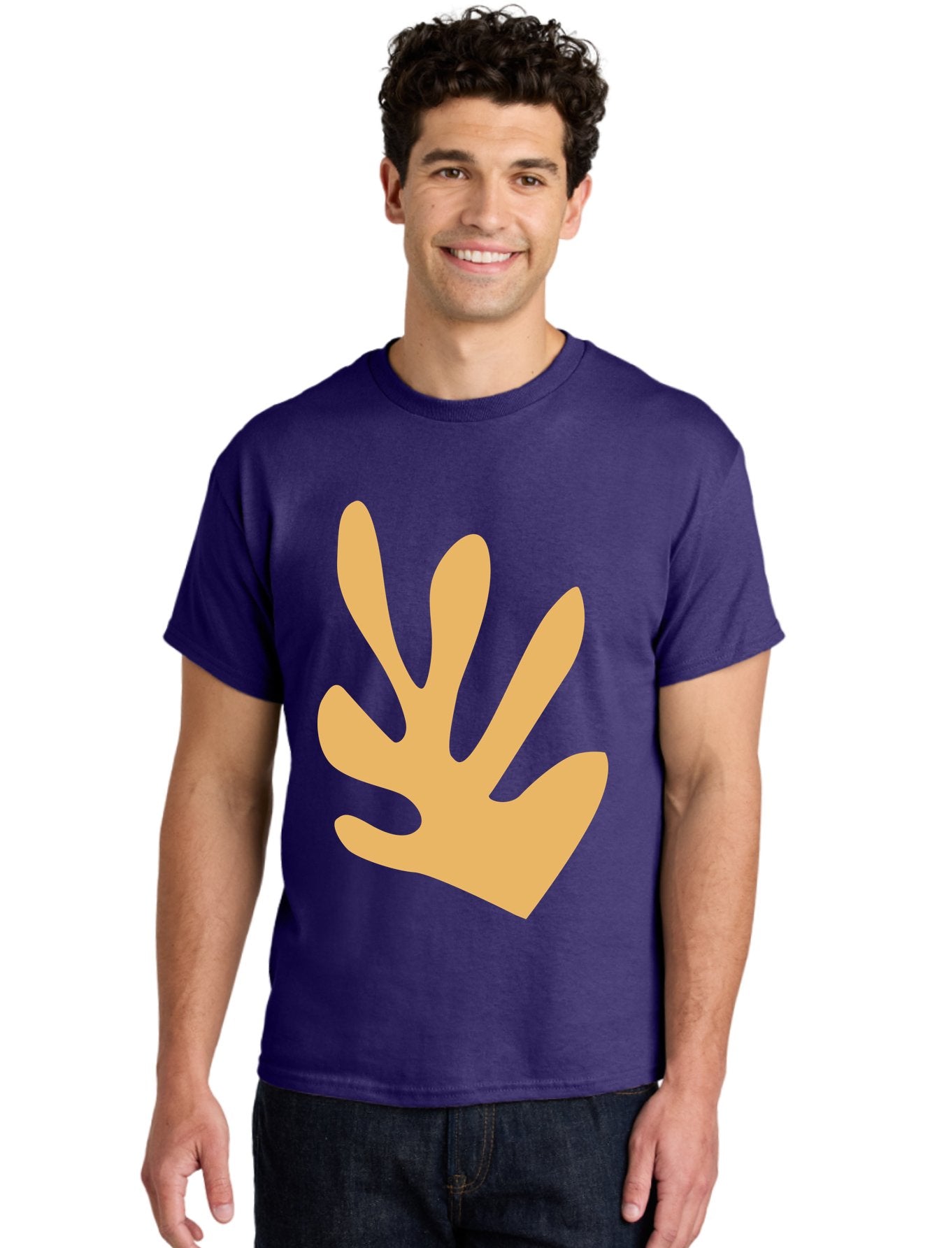 Handprint Men'S Graphic Tee, 100% Cotton, Comfortable Casual Summer Wear, Machine Washable, Handprint, Peach Colored Hand, Simple Illustration, Minimalist Design, Children'S Art, Creative Expression, Hand Gesture Aab621 16