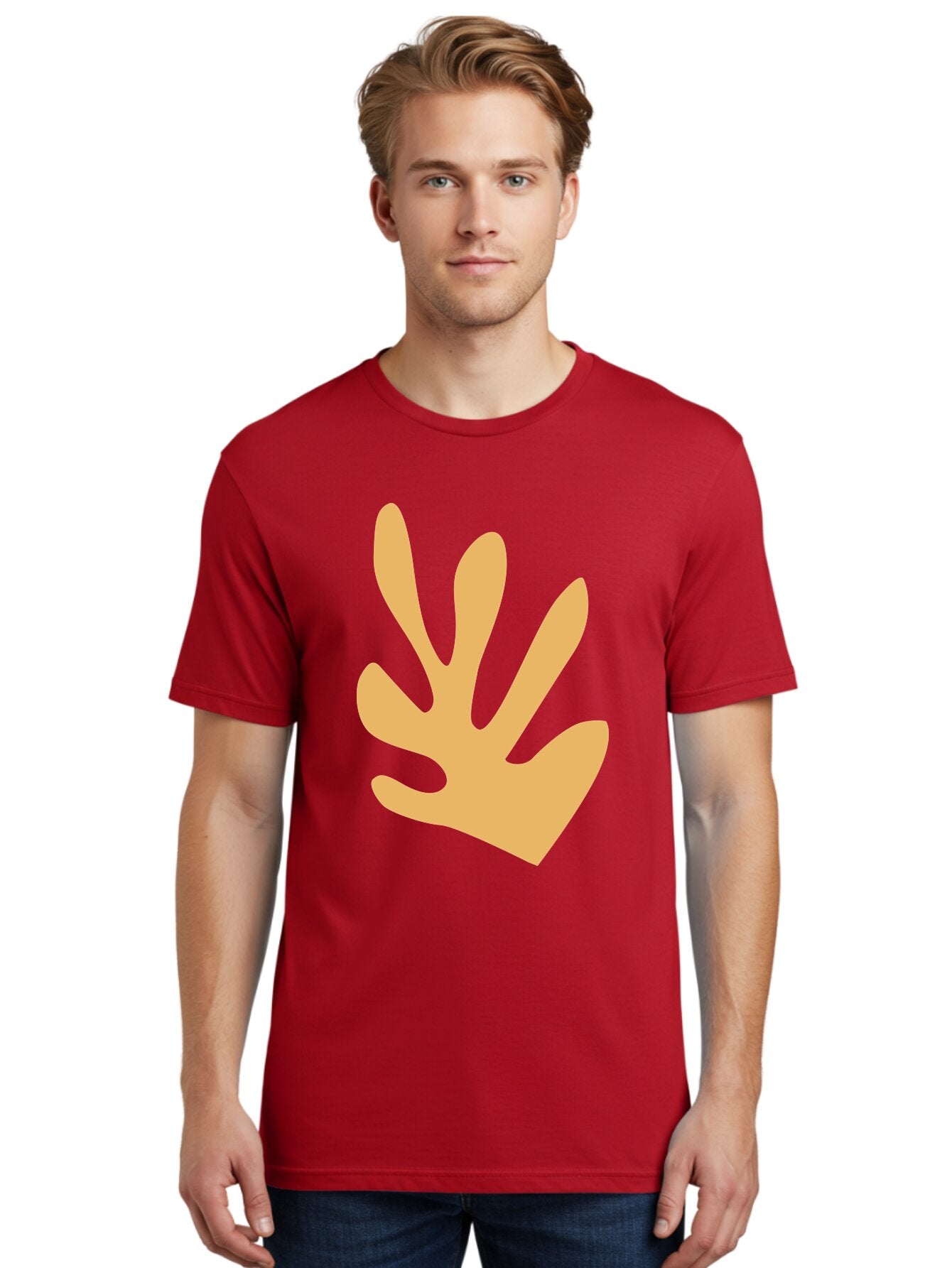 Handprint Men'S Graphic Tee, 100% Cotton, Comfortable Casual Summer Wear, Machine Washable, Handprint, Peach Colored Hand, Simple Illustration, Minimalist Design, Children'S Art, Creative Expression, Hand Gesture Aab621 21